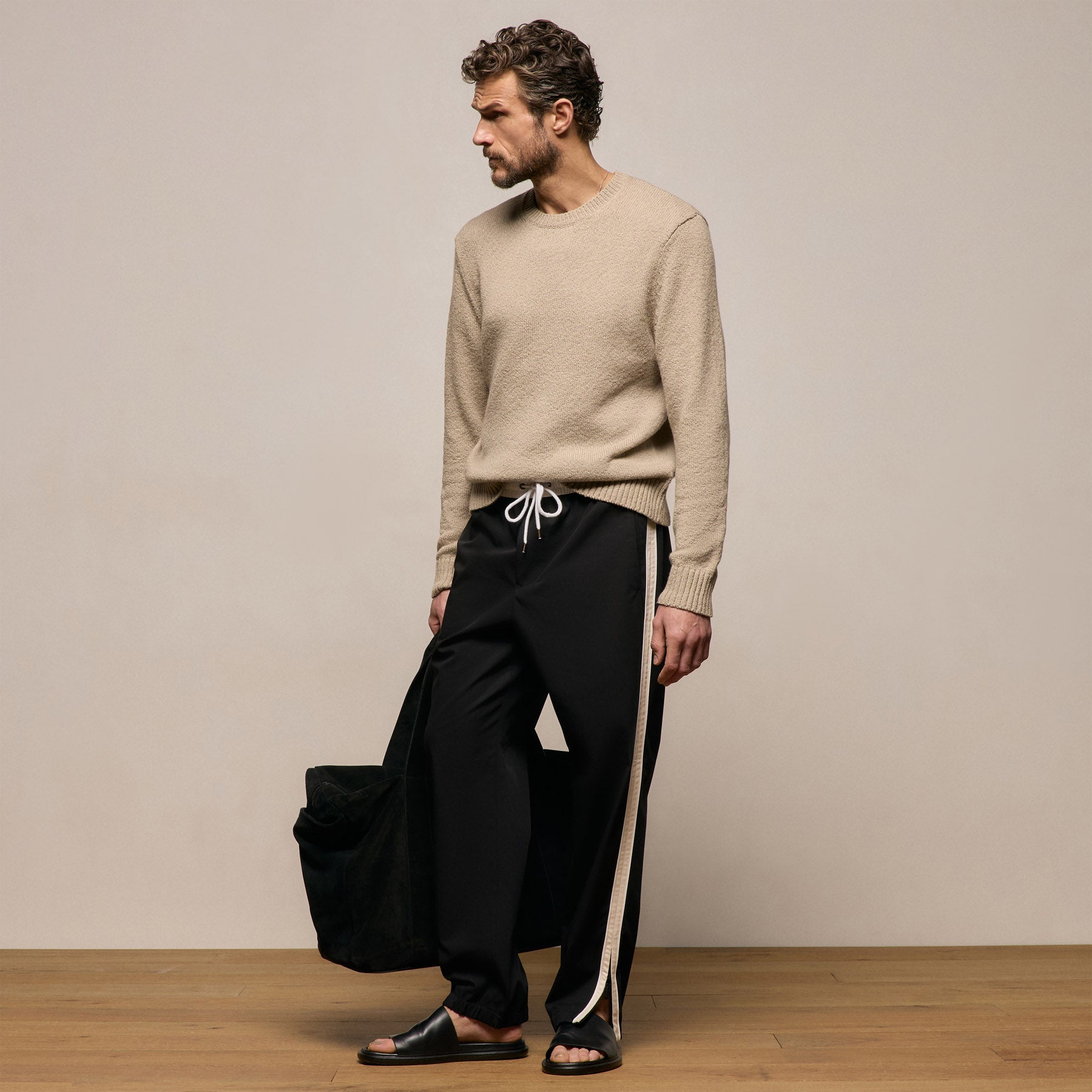 Elevated Cotton Twill Track Pant - Black/Latte/White