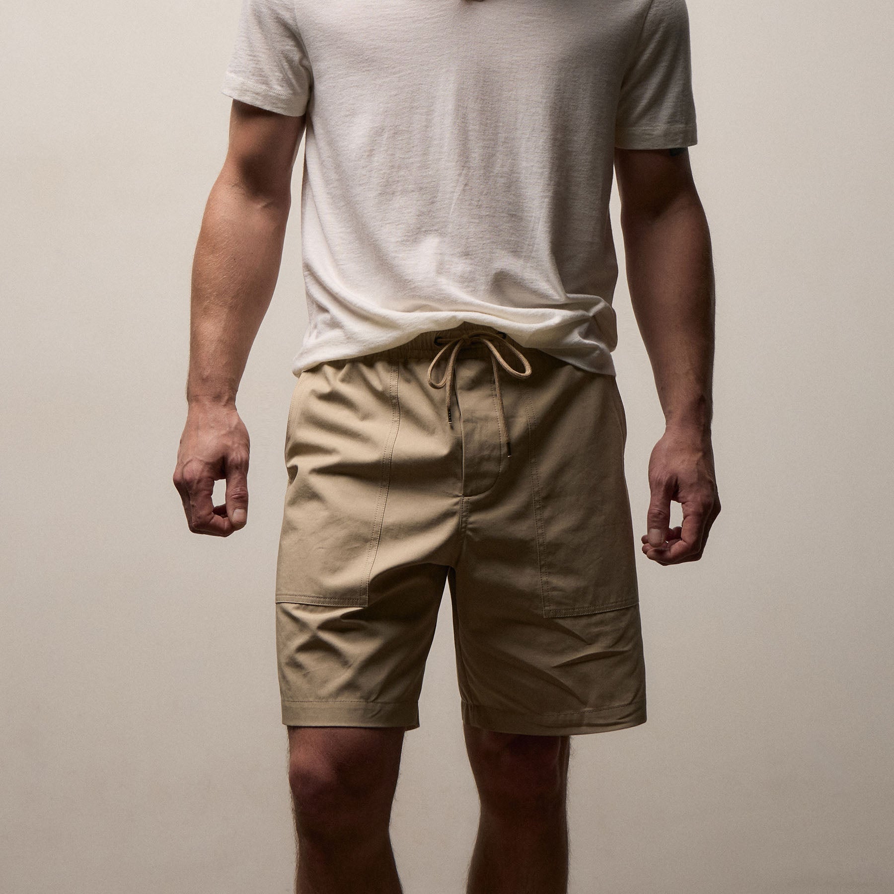 Fine Cotton Twill Patch Pocket Short - Light Khaki