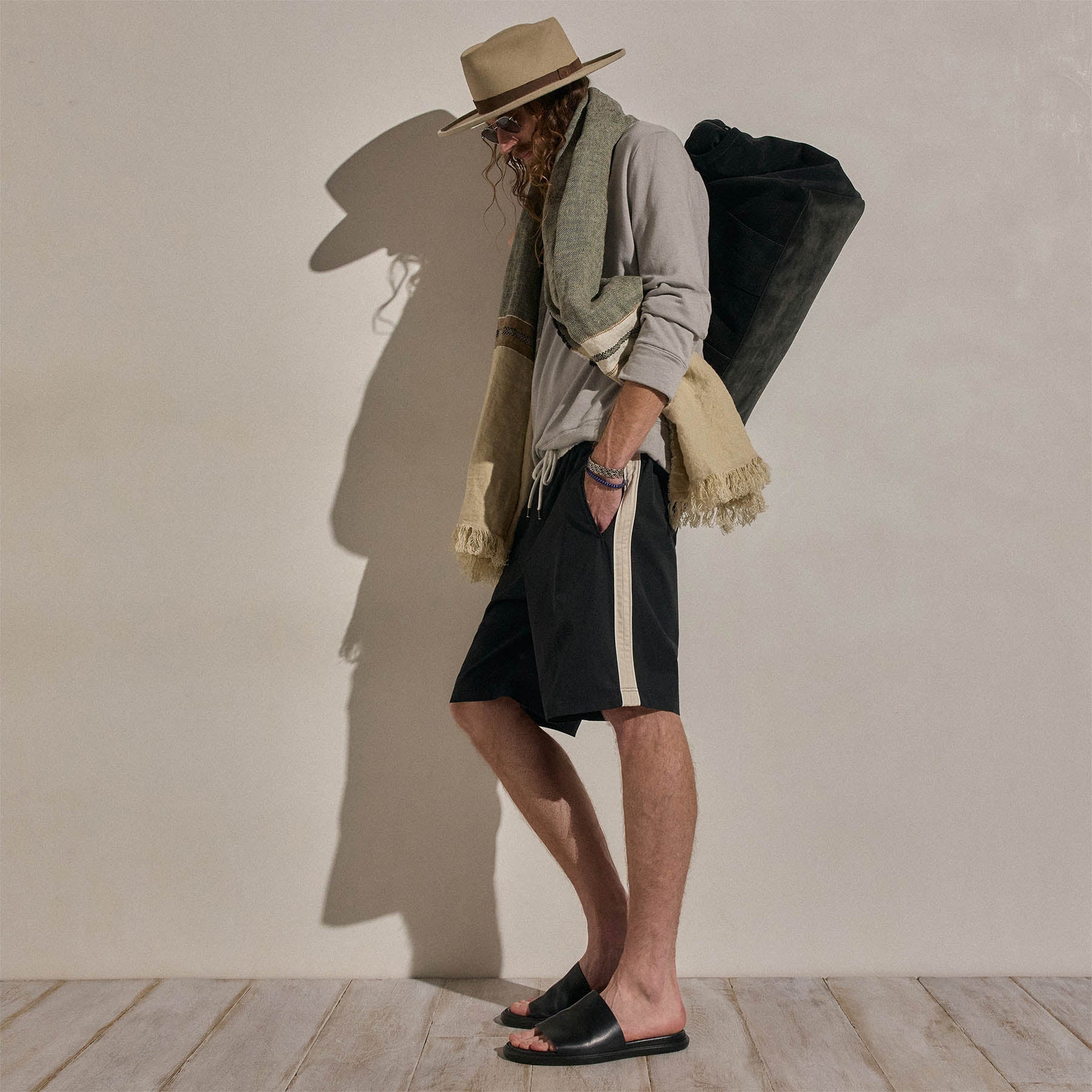 Elevated Cotton Twill Track Short - Black/Latte/White