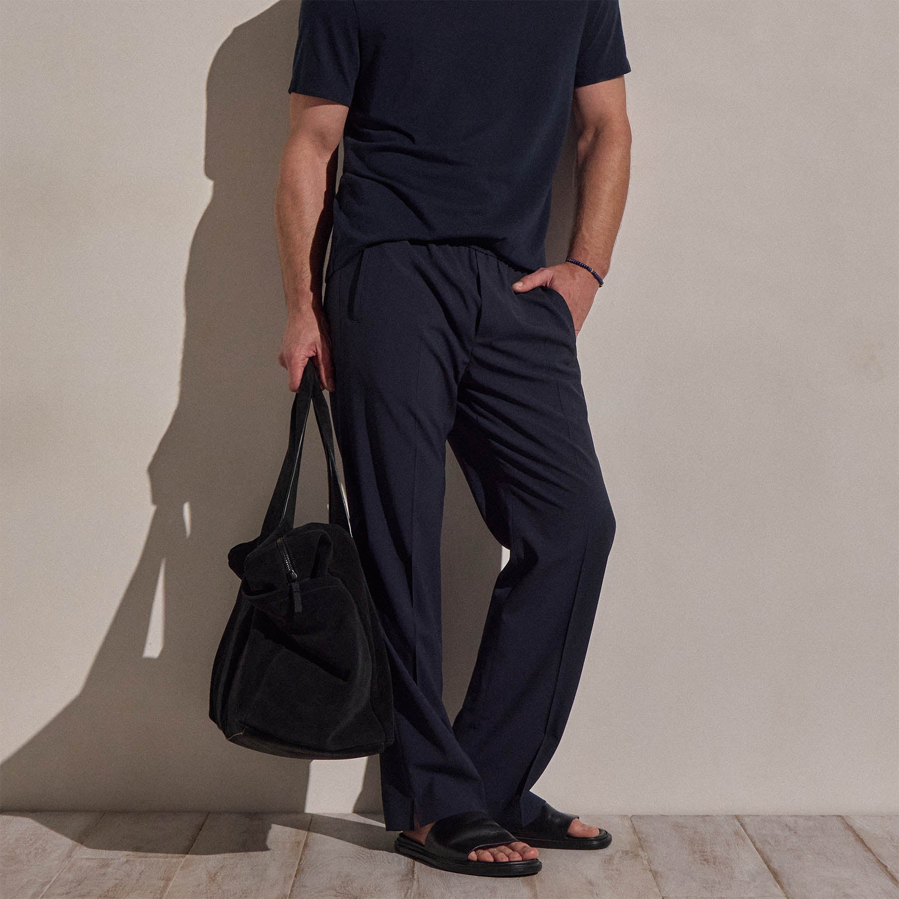 Lightweight Wool Pull On Trouser - Blue Noir