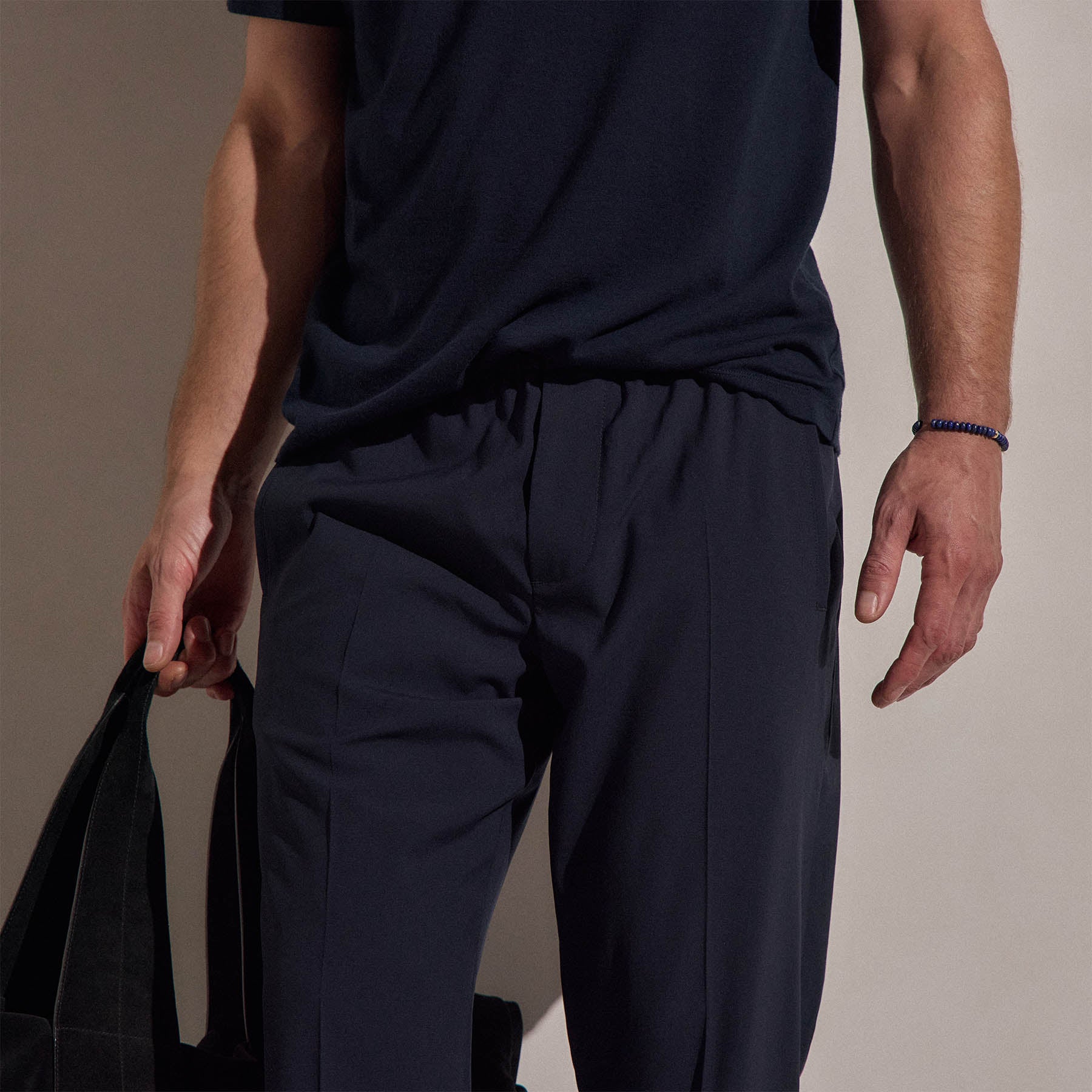 Lightweight Wool Pull On Trouser - Blue Noir