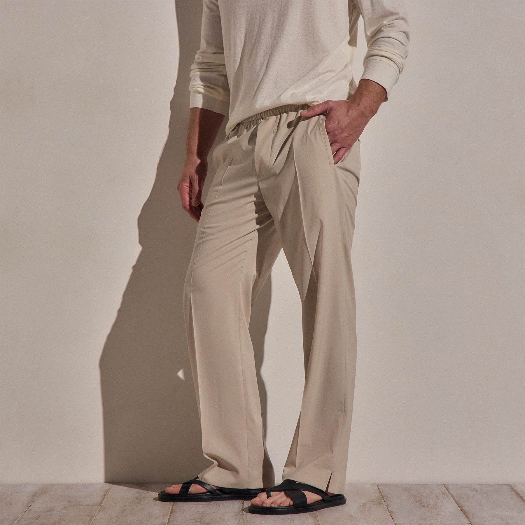 Lightweight Wool Pull On Trouser - Flax