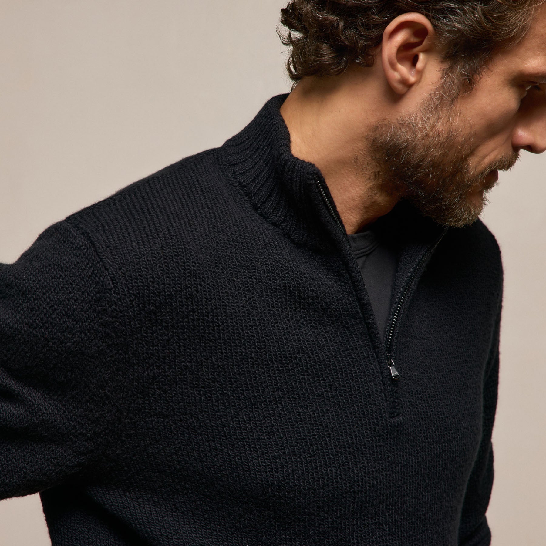 Stretch Cotton Knit Pullover - Black