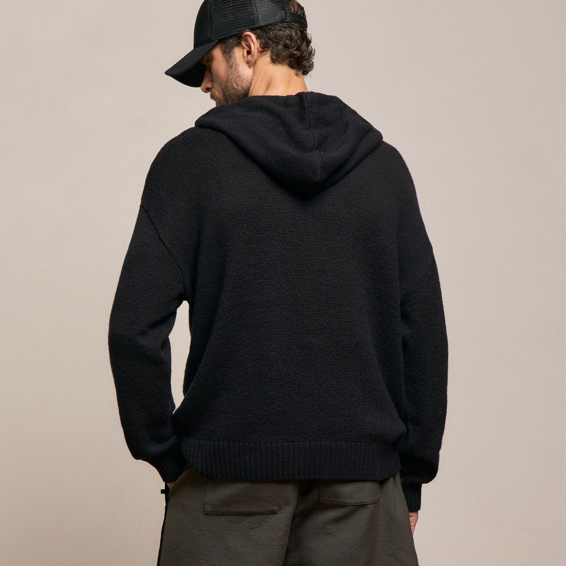 Stretch Cotton Hoodie - Black