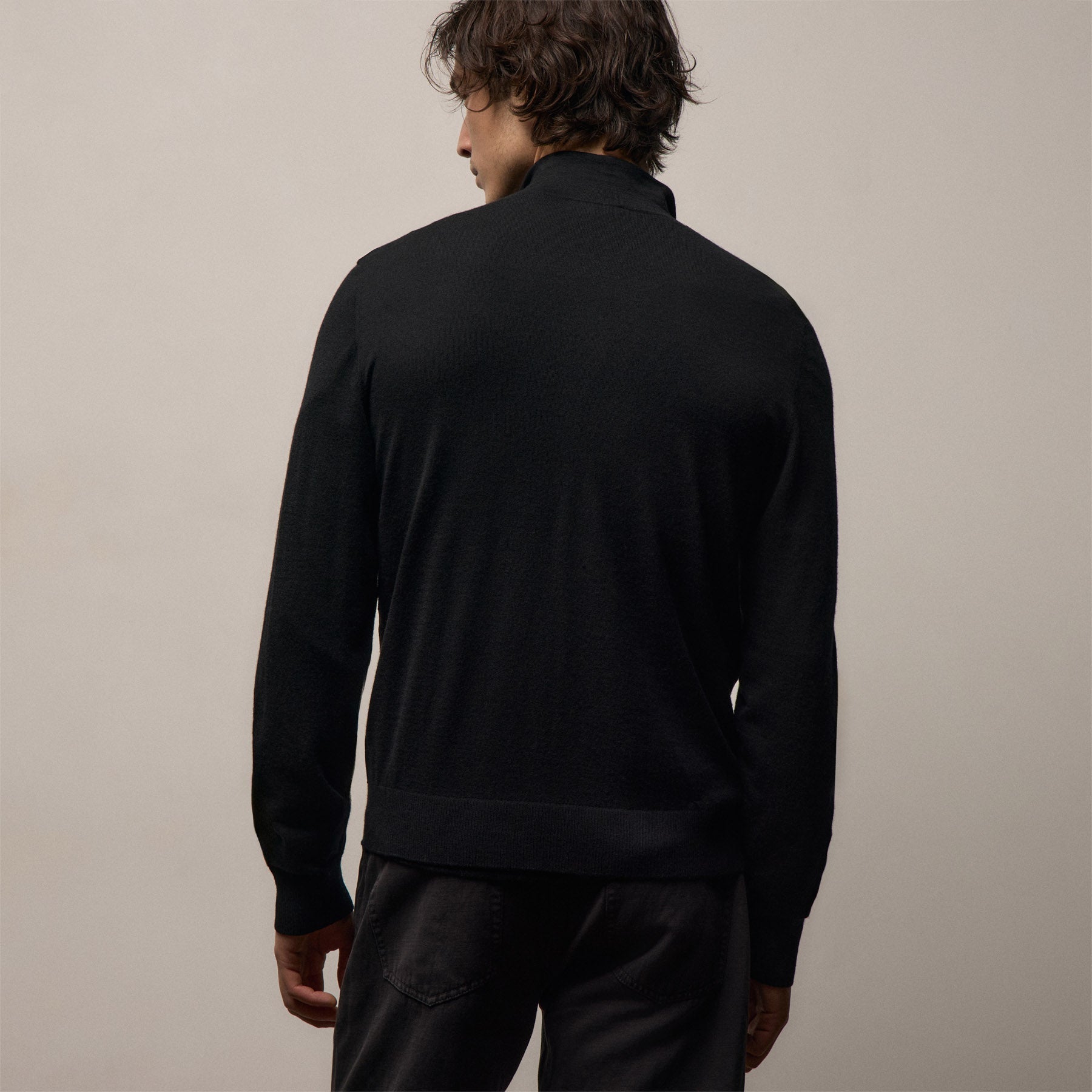 Ultrafine Cashmere Suede Front Zip Cardigan - Black