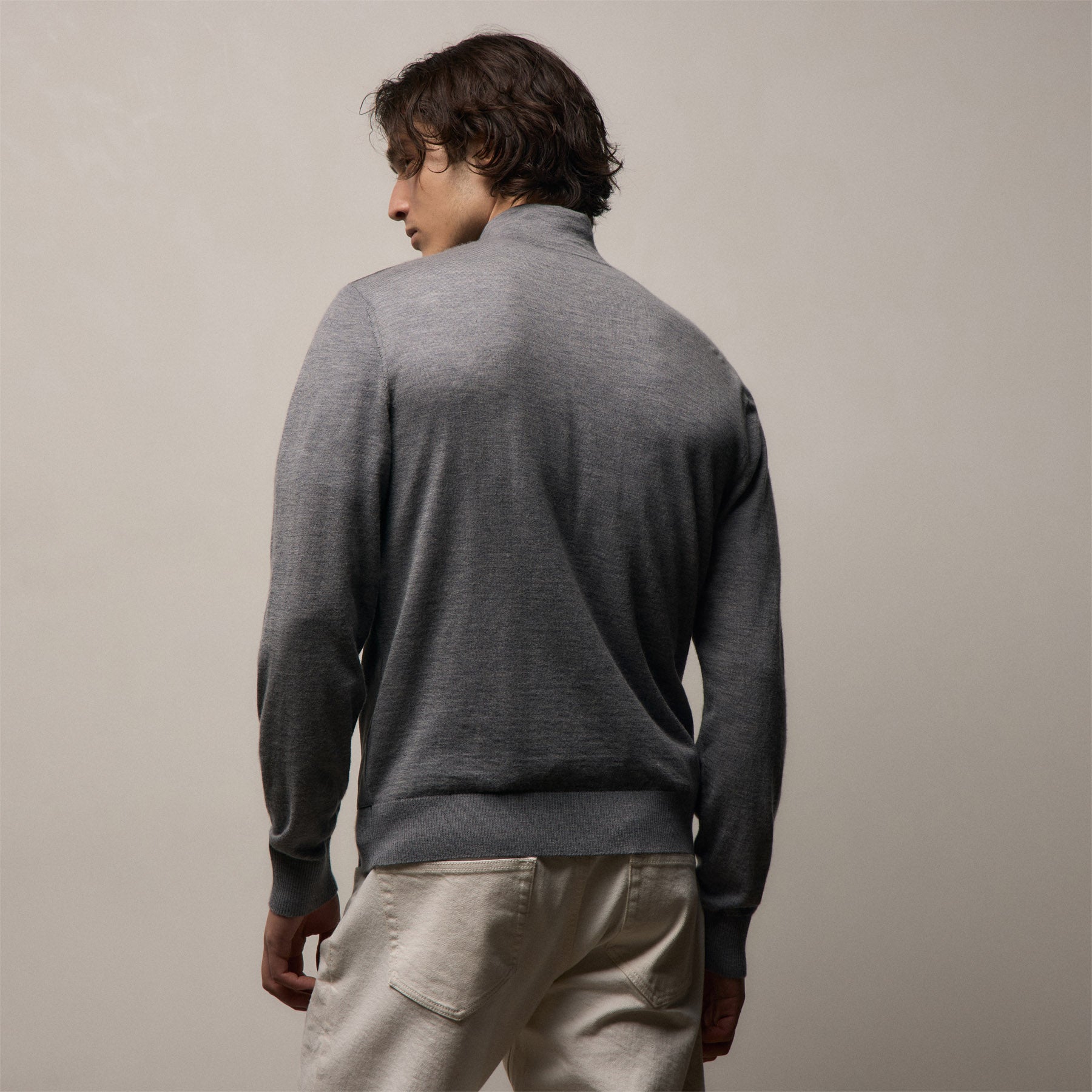 Ultrafine Cashmere Suede Front Zip Cardigan - Heather Grey