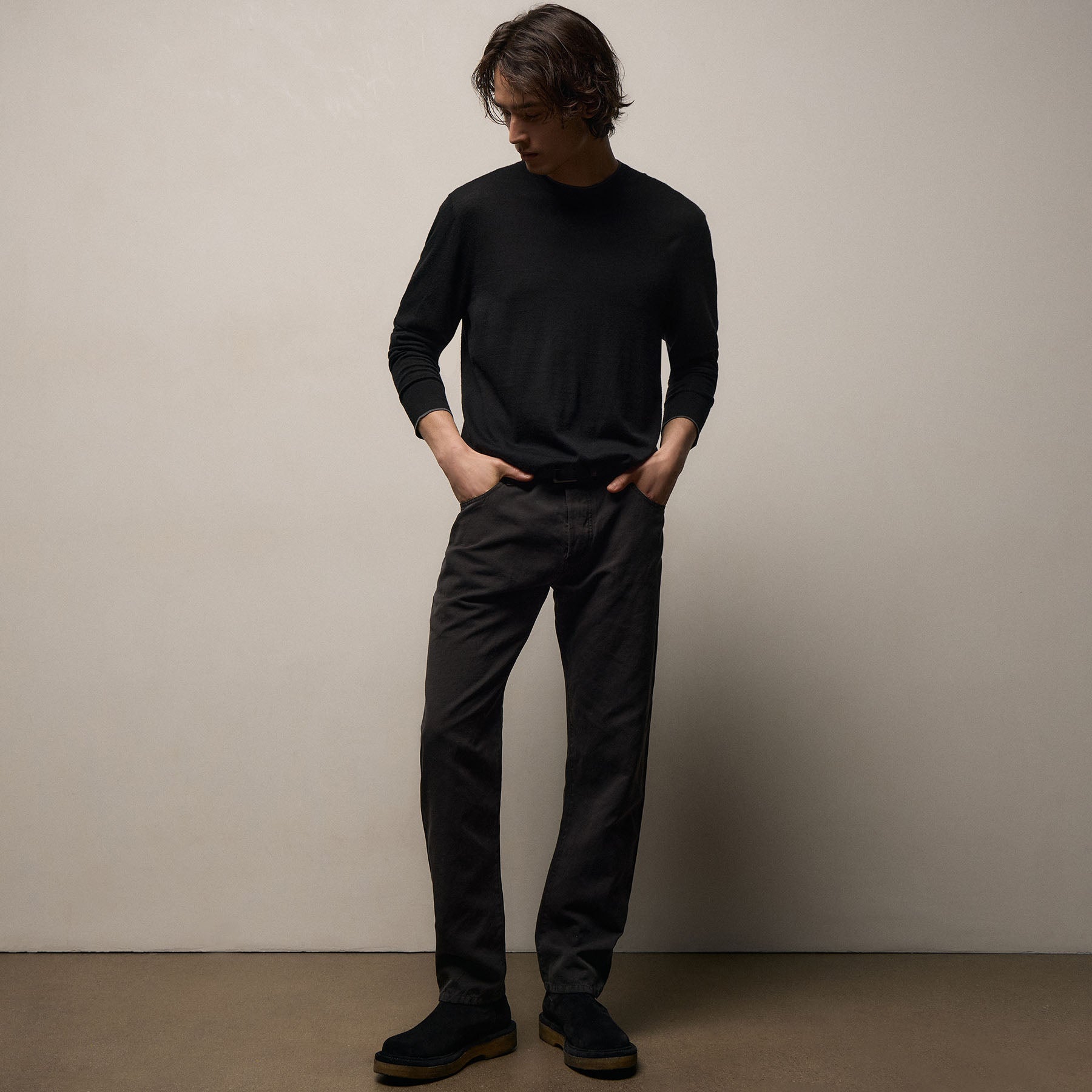 Ultrafine Cashmere Tipped Crew - Black/Charcoal