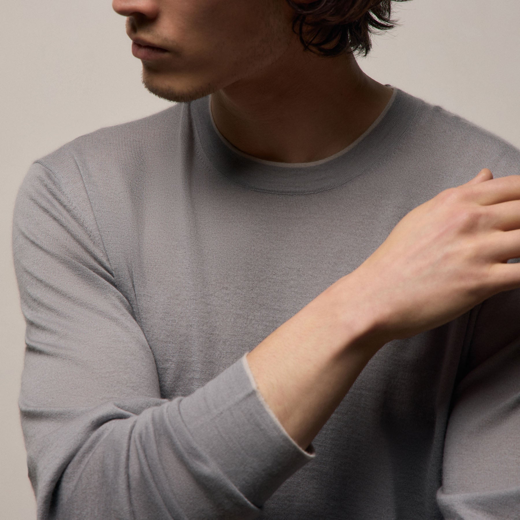 Ultrafine Cashmere Tipped Crew - Ore/Fog
