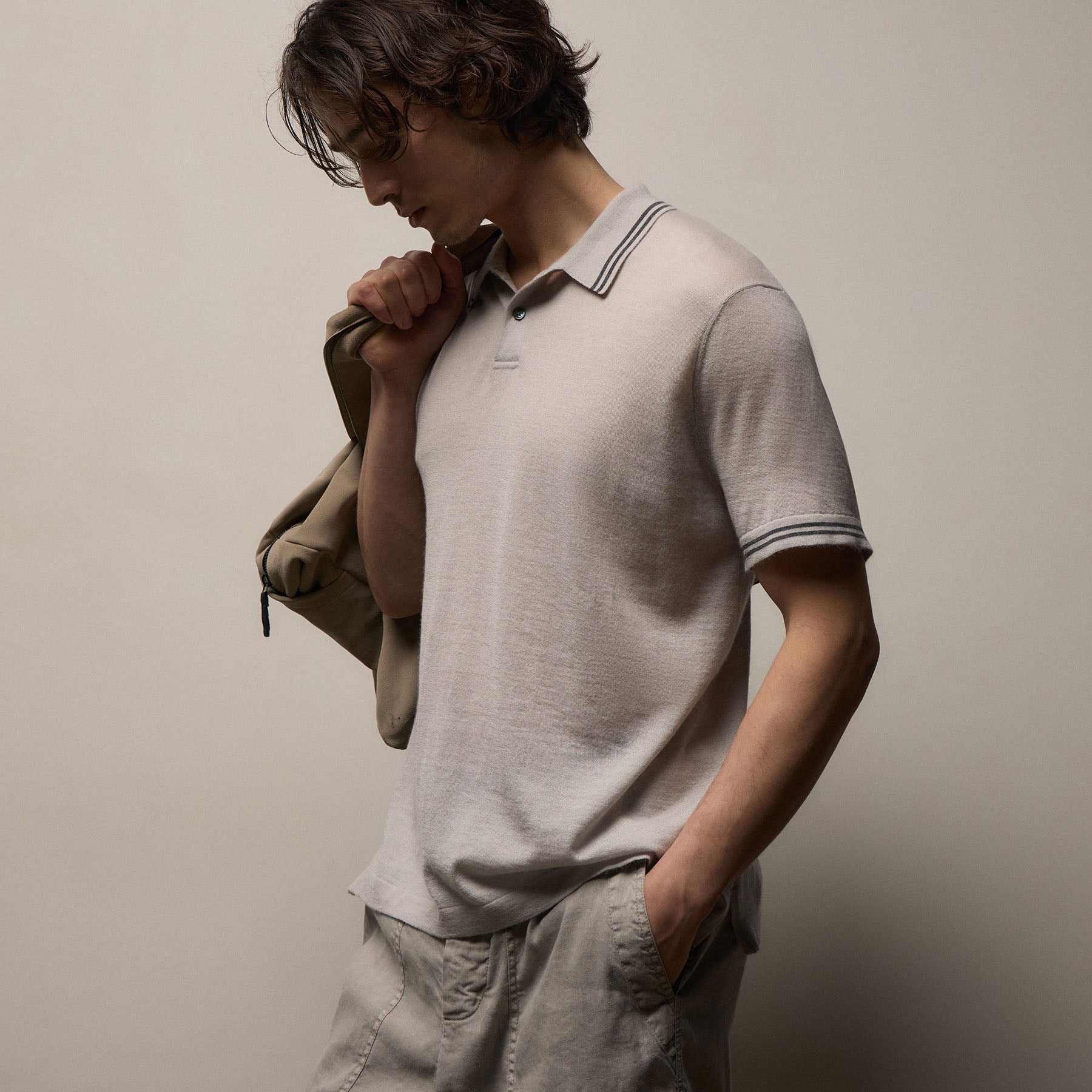 Ultrafine Cashmere Tipped Polo - Fog/Charcoal