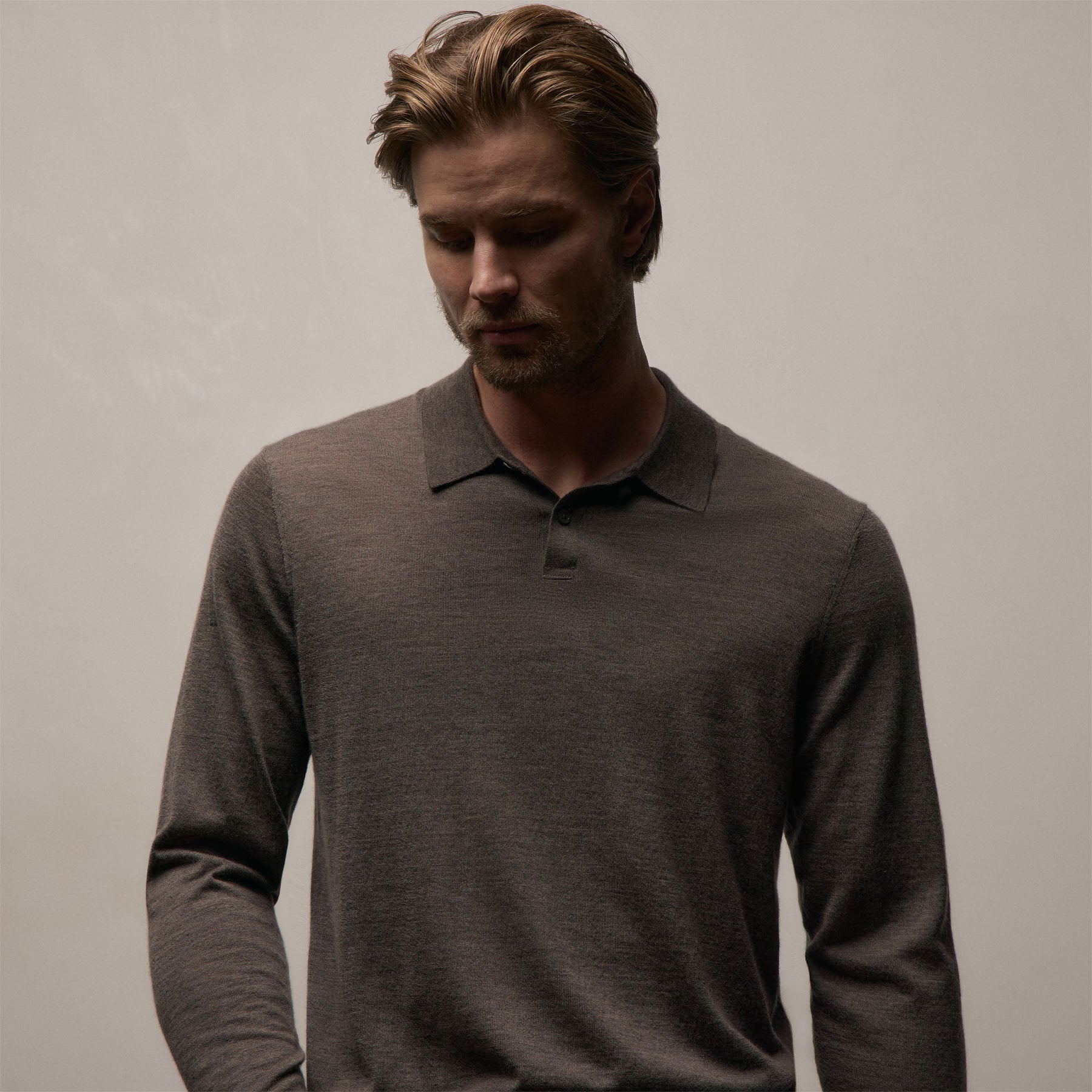 Ultrafine Cashmere Long Sleeve Polo - Dusty Brown