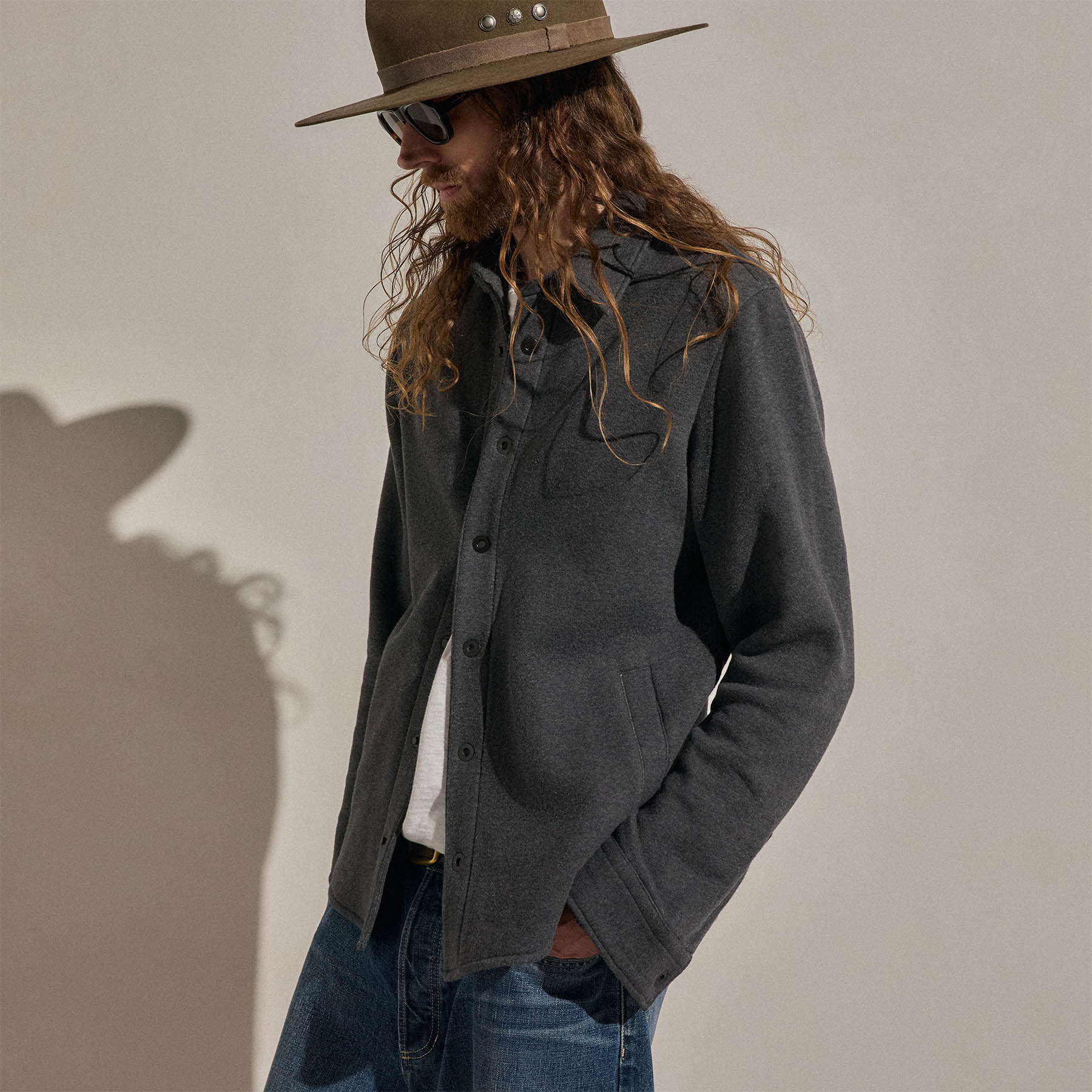 Cozy Fleece Snap Front Jacket - Heather Charcoal