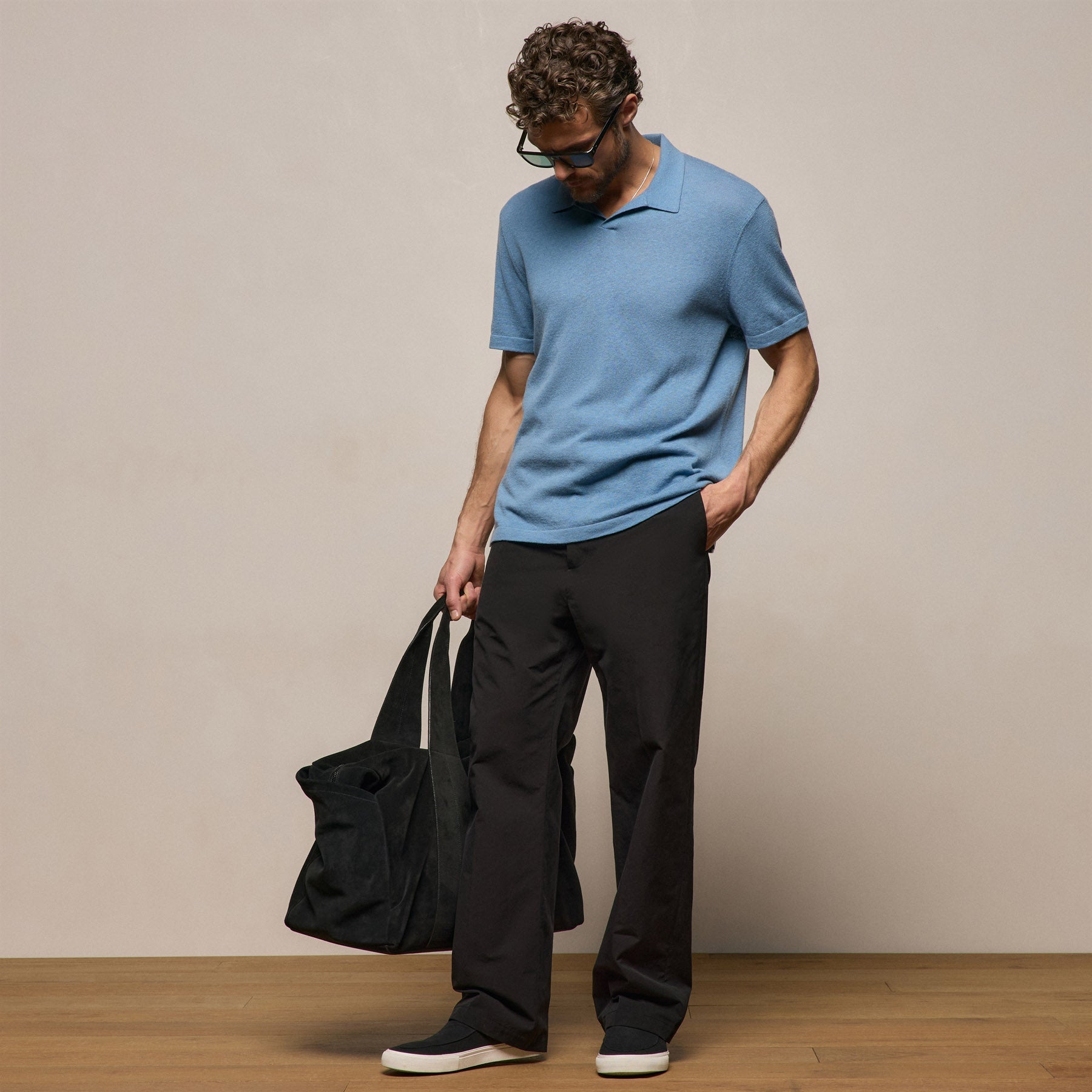 Italian Heavy Poplin Clean Front Trouser - Black