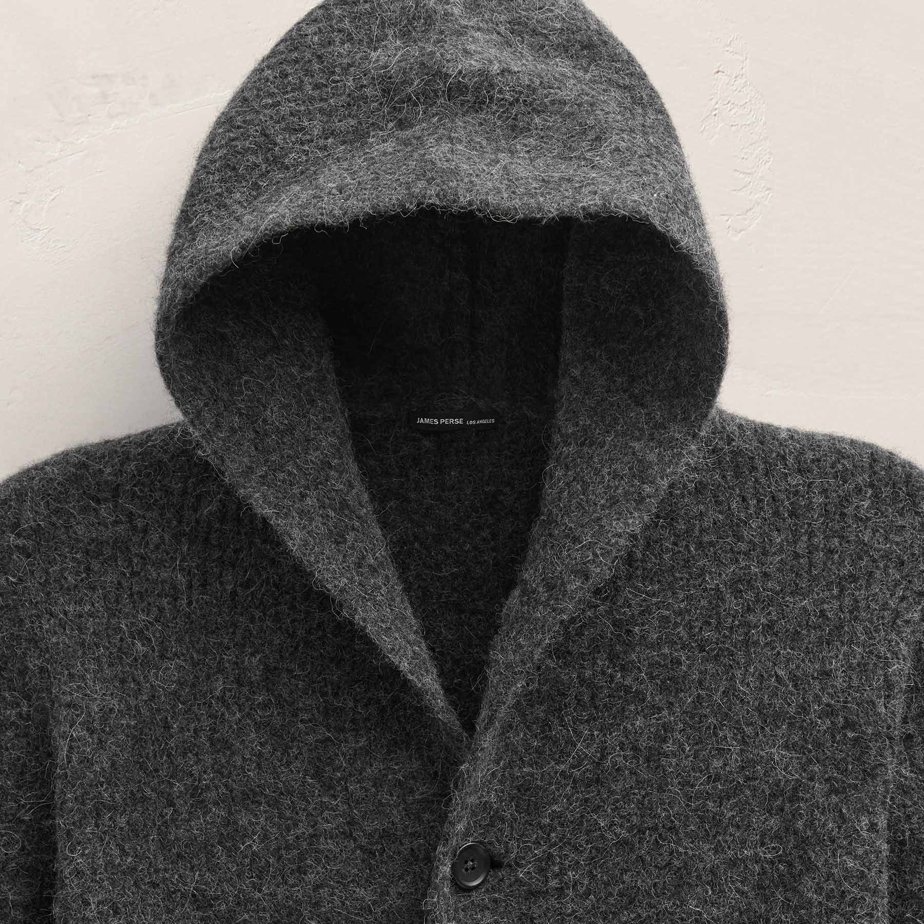 Chunky Waffle Knit Hooded Coat - Anthracite
