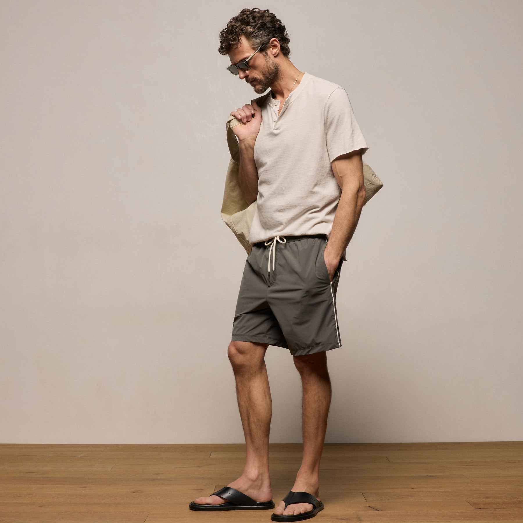 Contrast Piped Boardshort - Granite/Ivory