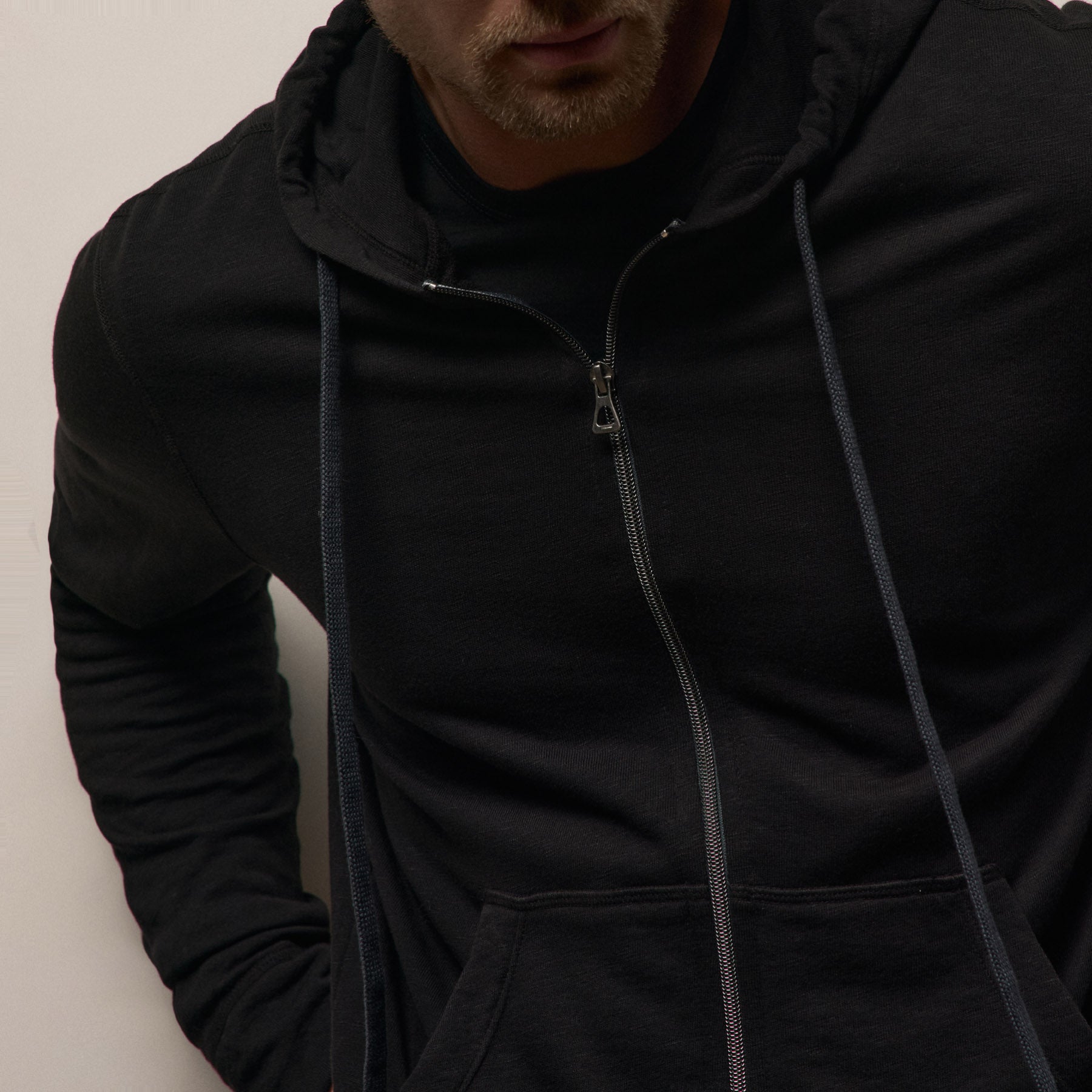 Vintage French Terry Zip Up Hoodie - Black