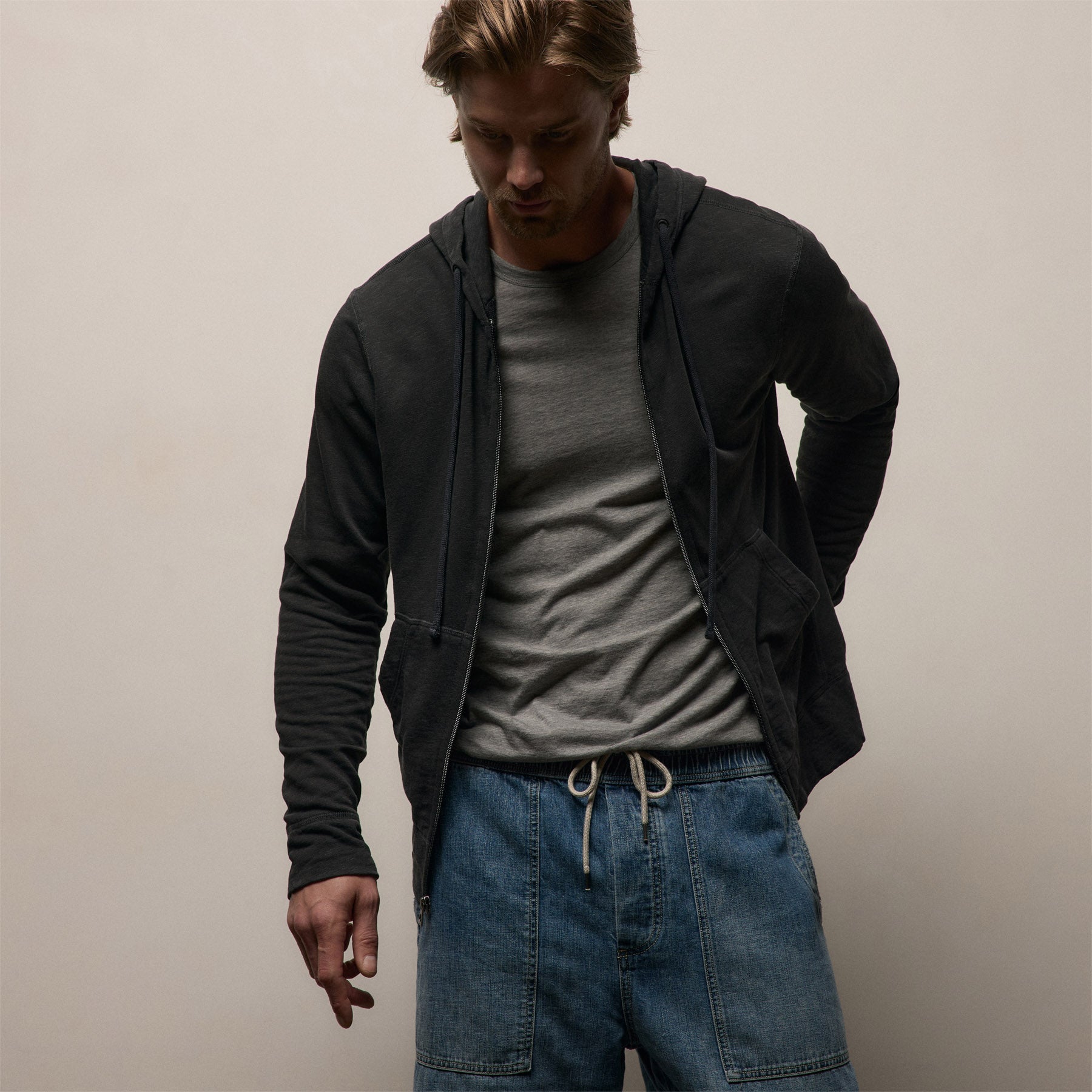 Vintage French Terry Zip Up Hoodie - Carbon Pigment