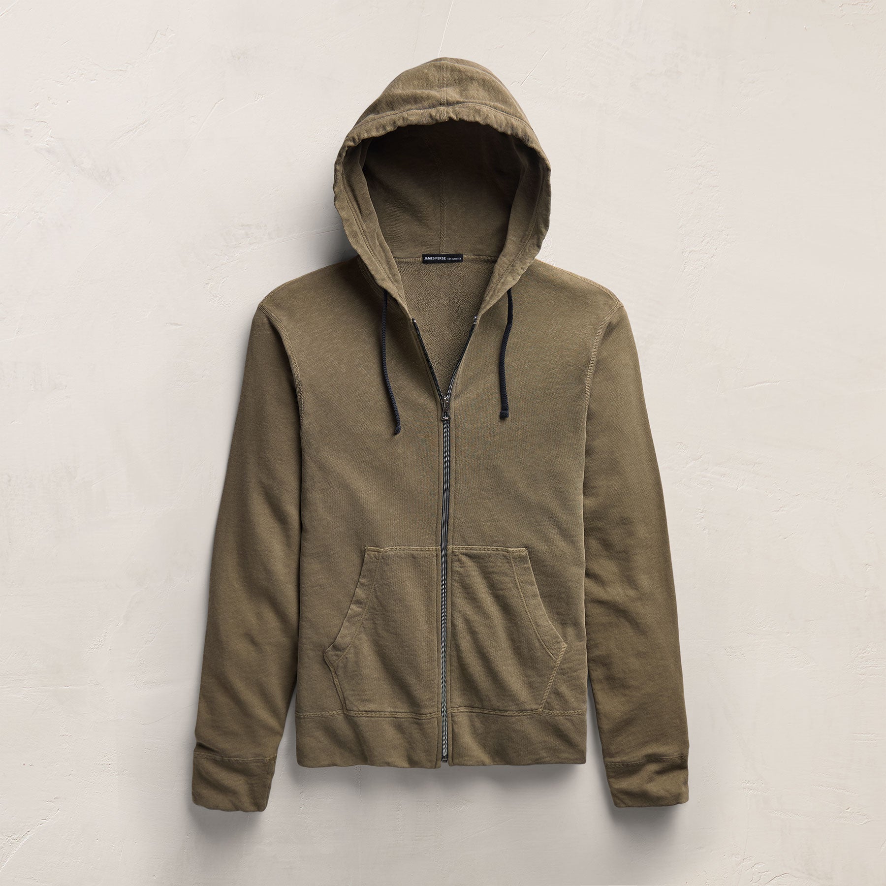 Vintage French Terry Zip Up Hoodie - Light Olive Pigment