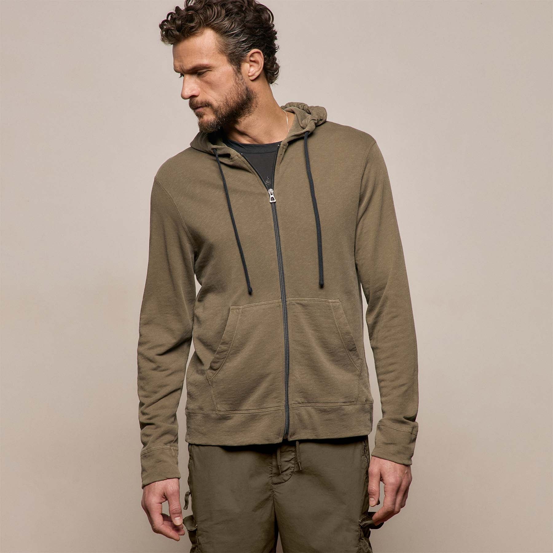 Vintage French Terry Zip Up Hoodie - Light Olive Pigment