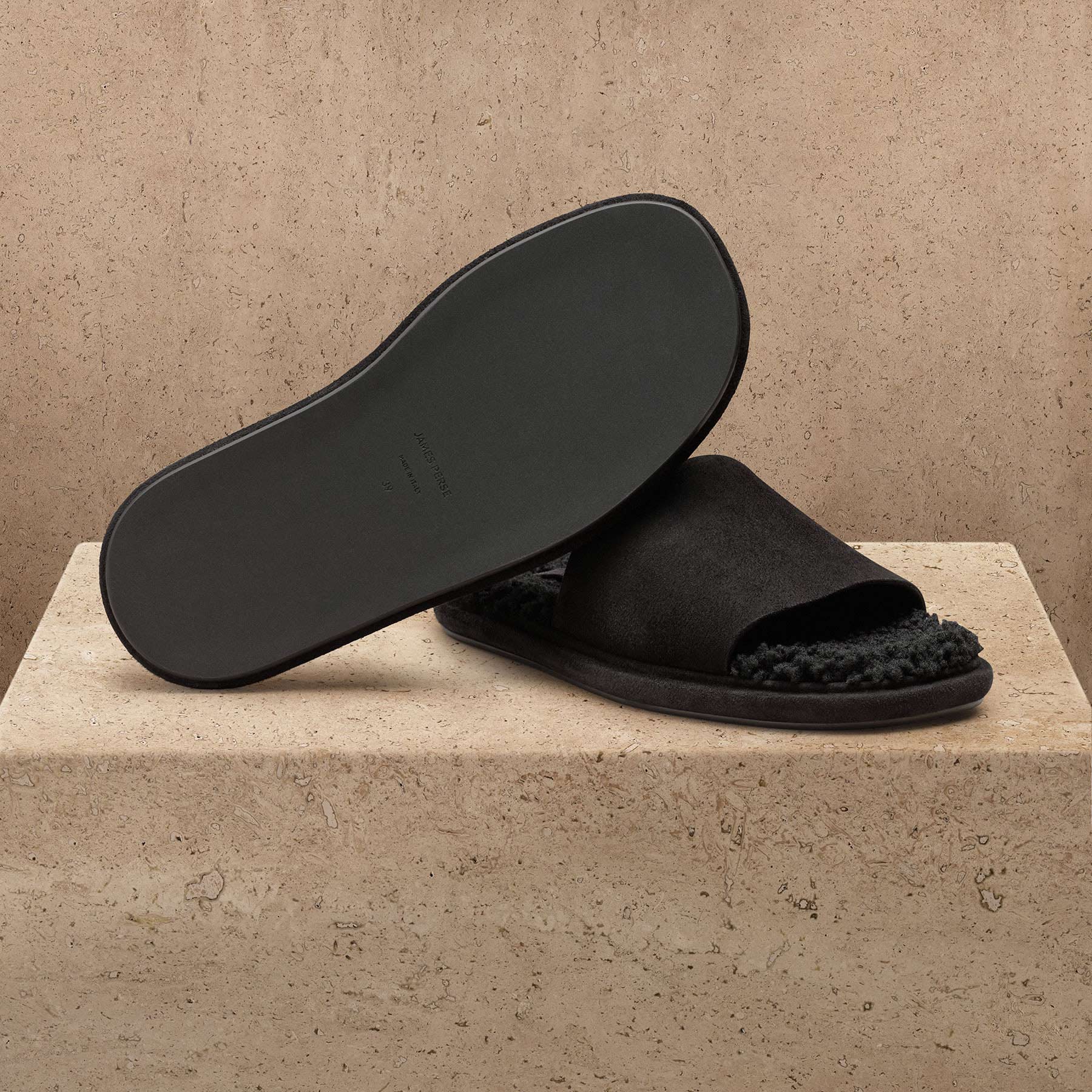 Women's Shearling Suede Slide - Black/Black