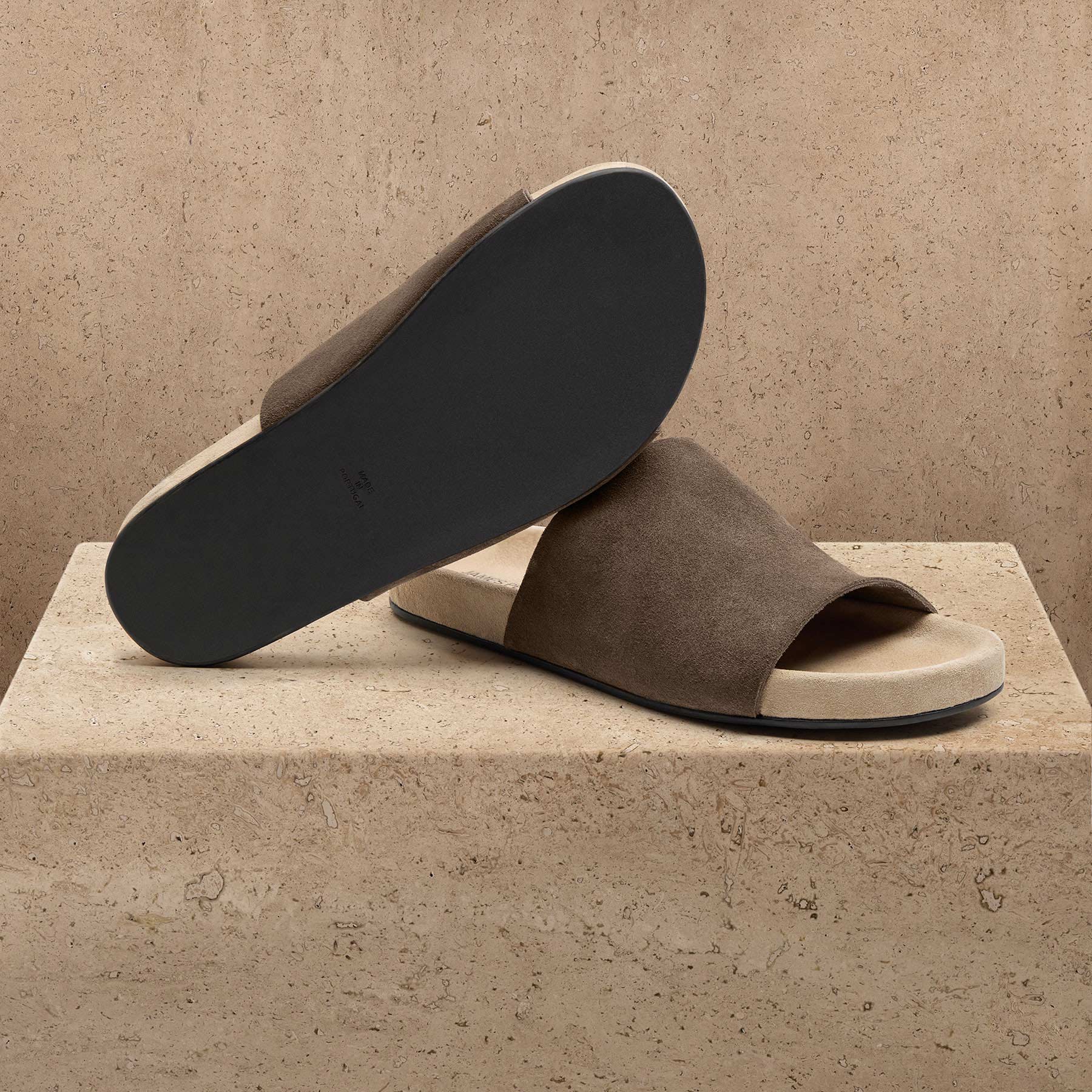 Women's Two Tone Suede Slide - Khaki/Taupe