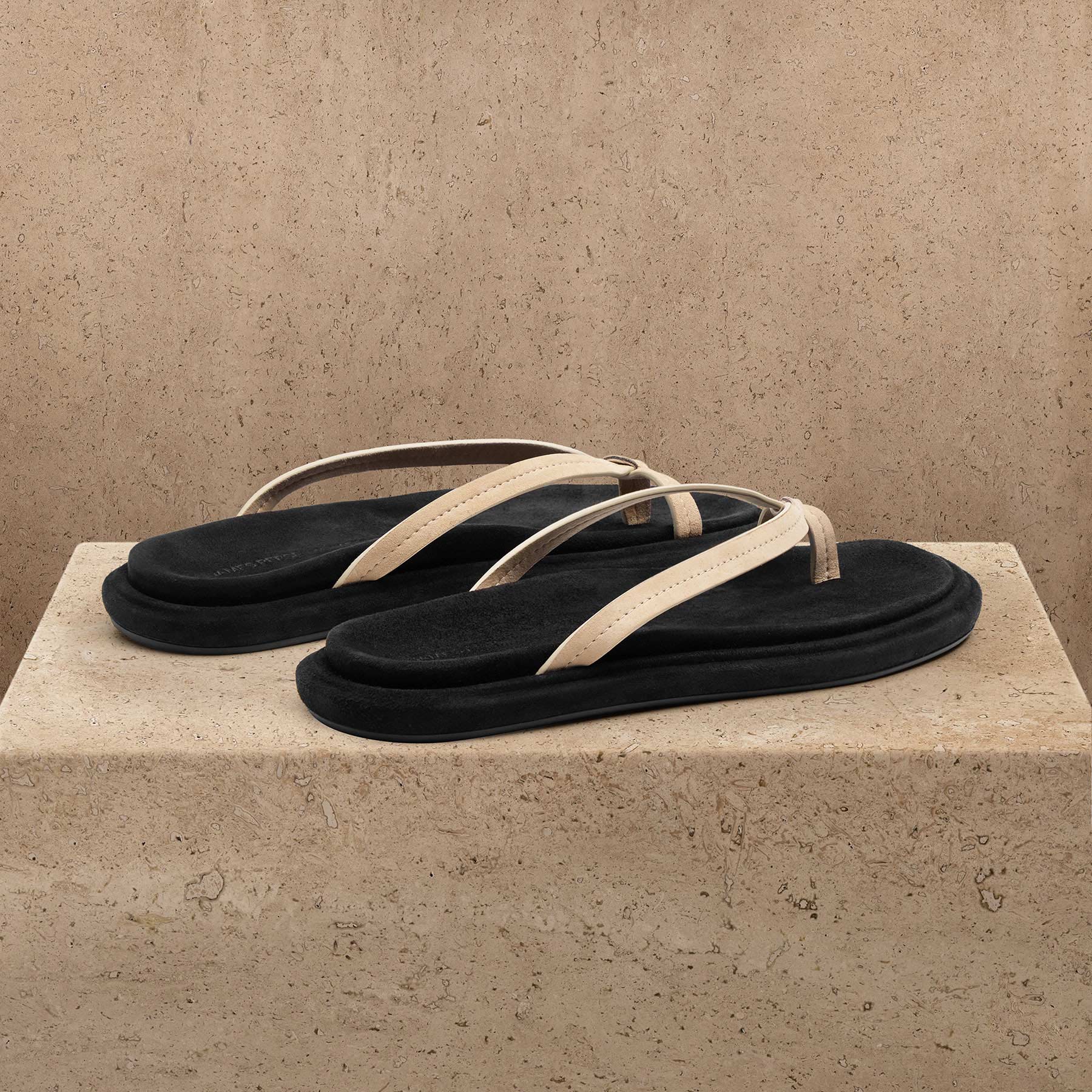 Women's Suede Cross Thong Sandal - Sand / Black