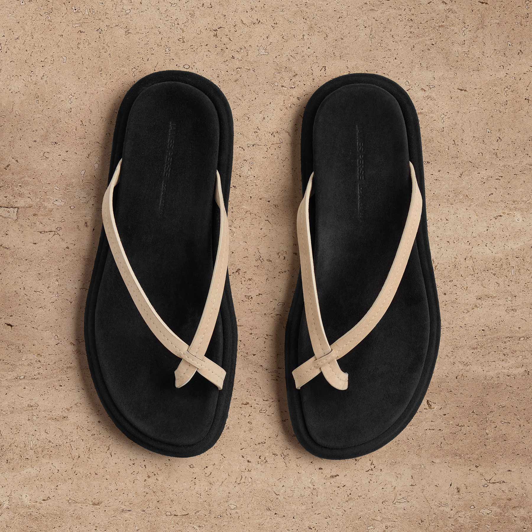 Women's Suede Cross Thong Sandal - Sand / Black