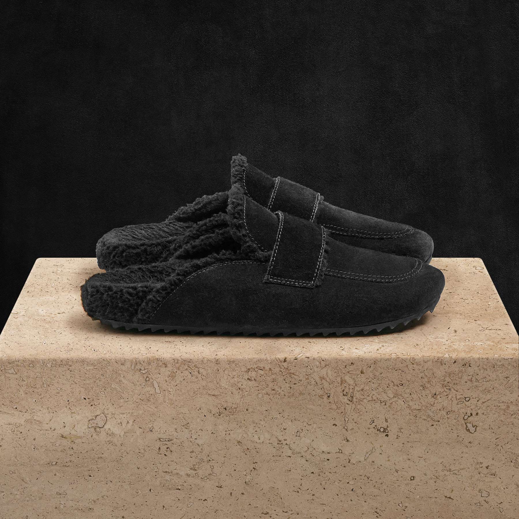 Women's Suede Shearling Loafer - Black/Black