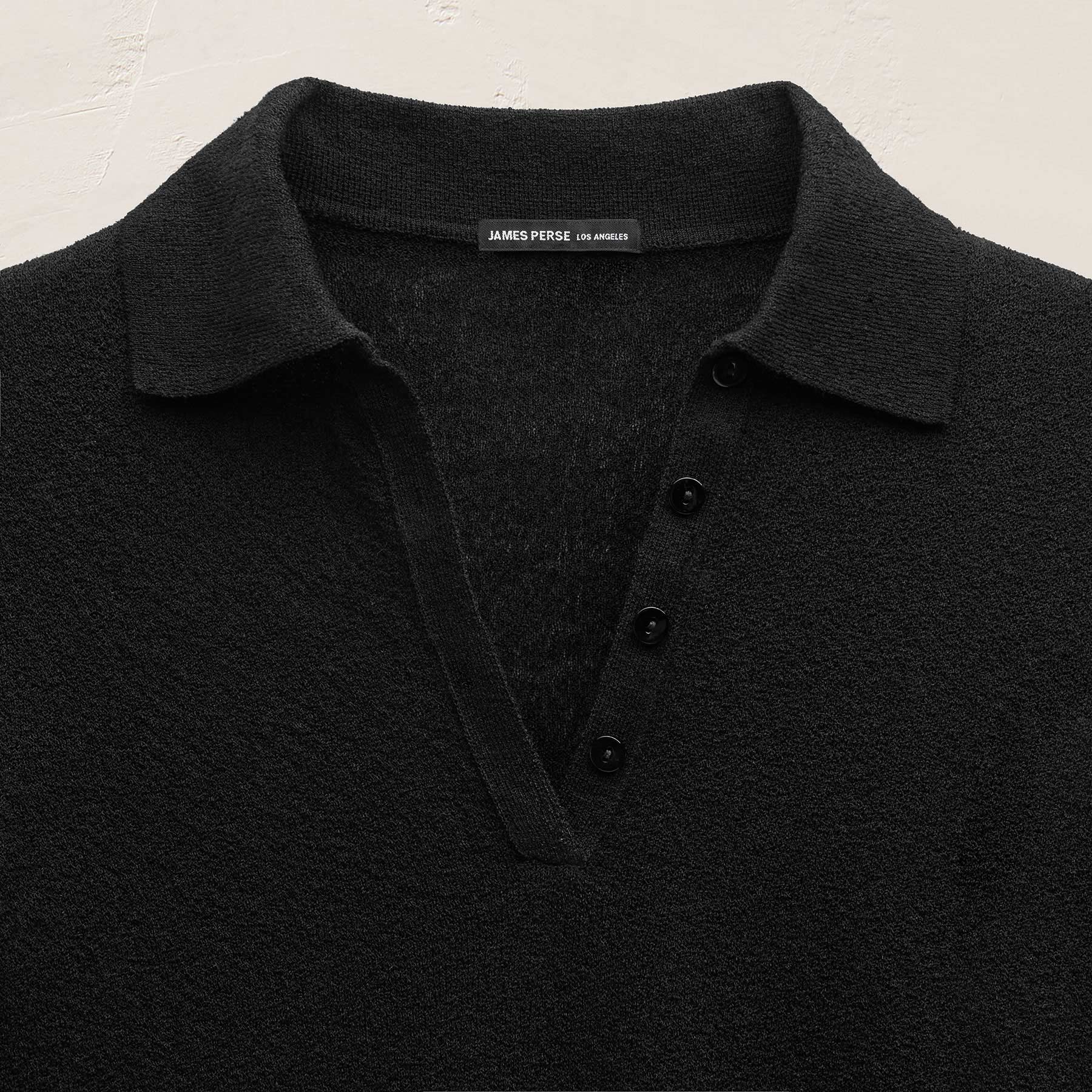 Fine Knit Short Sleeve Polo - Black