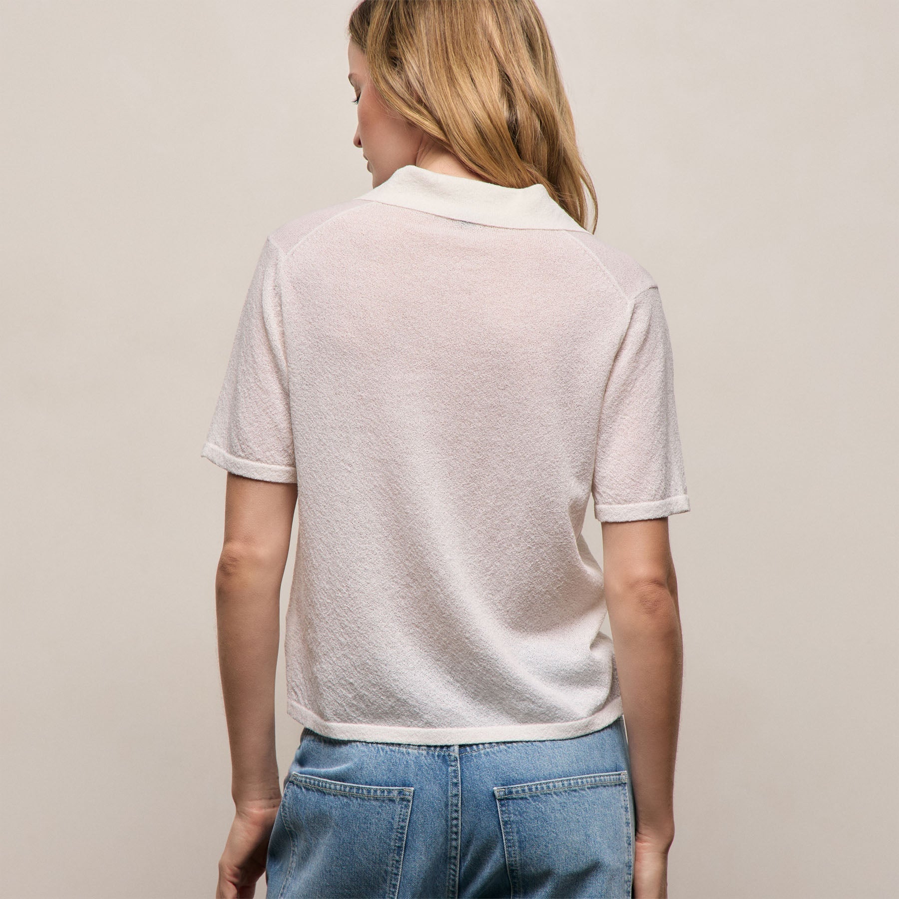 Fine Knit Short Sleeve Polo - White