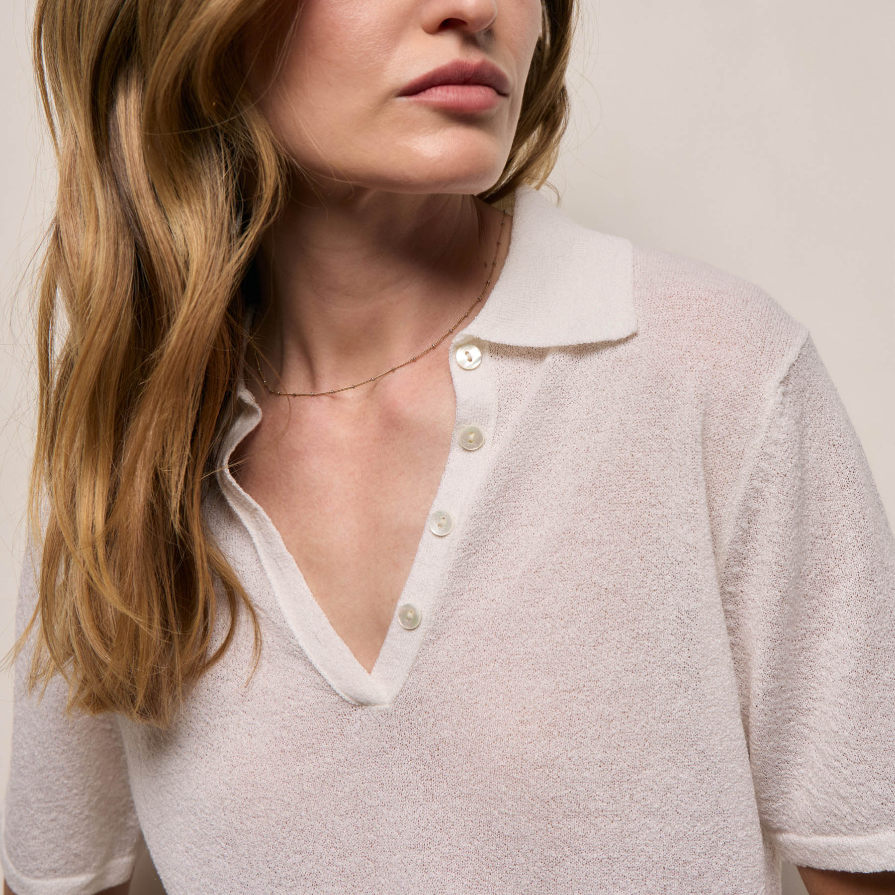 Fine Knit Short Sleeve Polo - White
