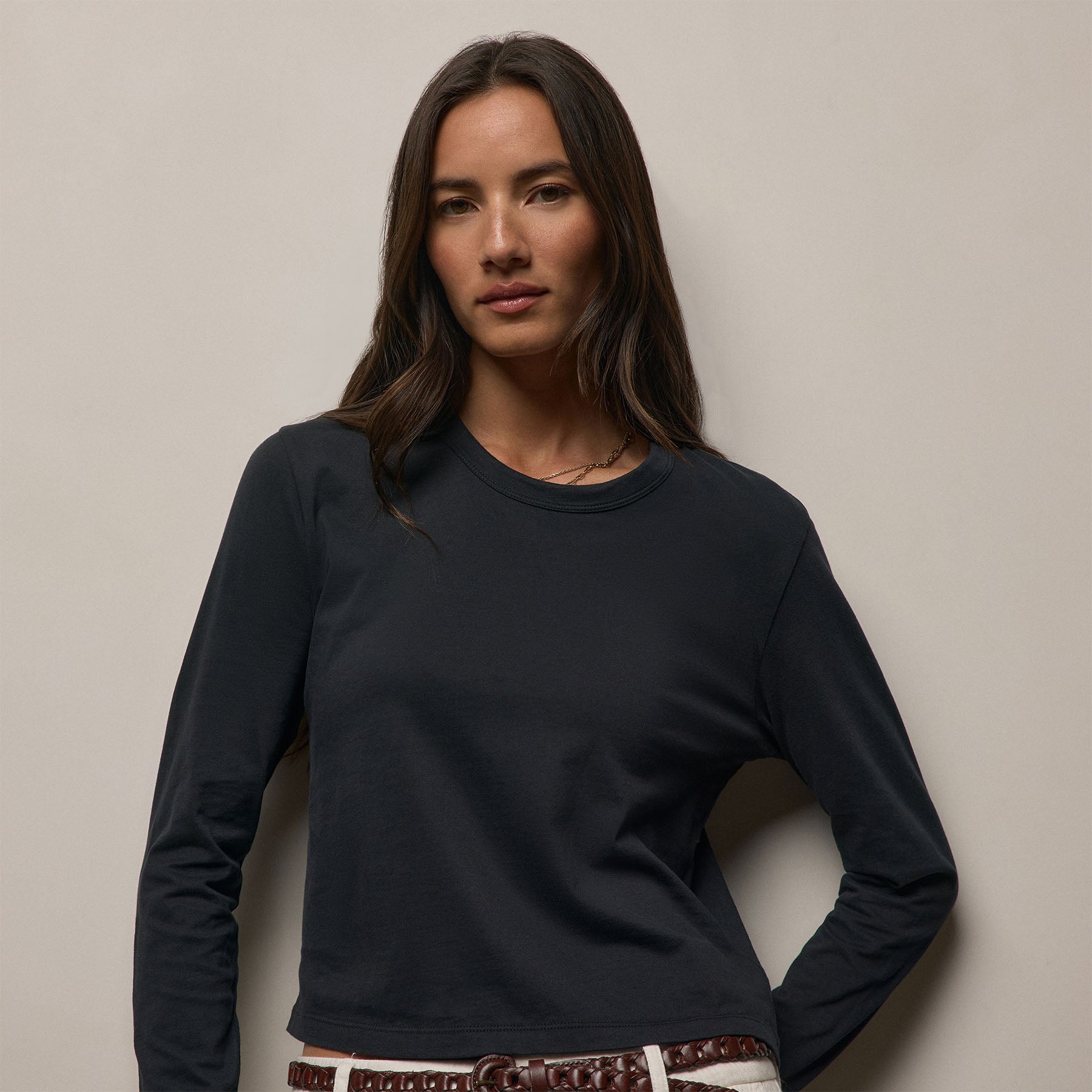 Brushed Elevated Jersey Long Sleeve Tee - Black
