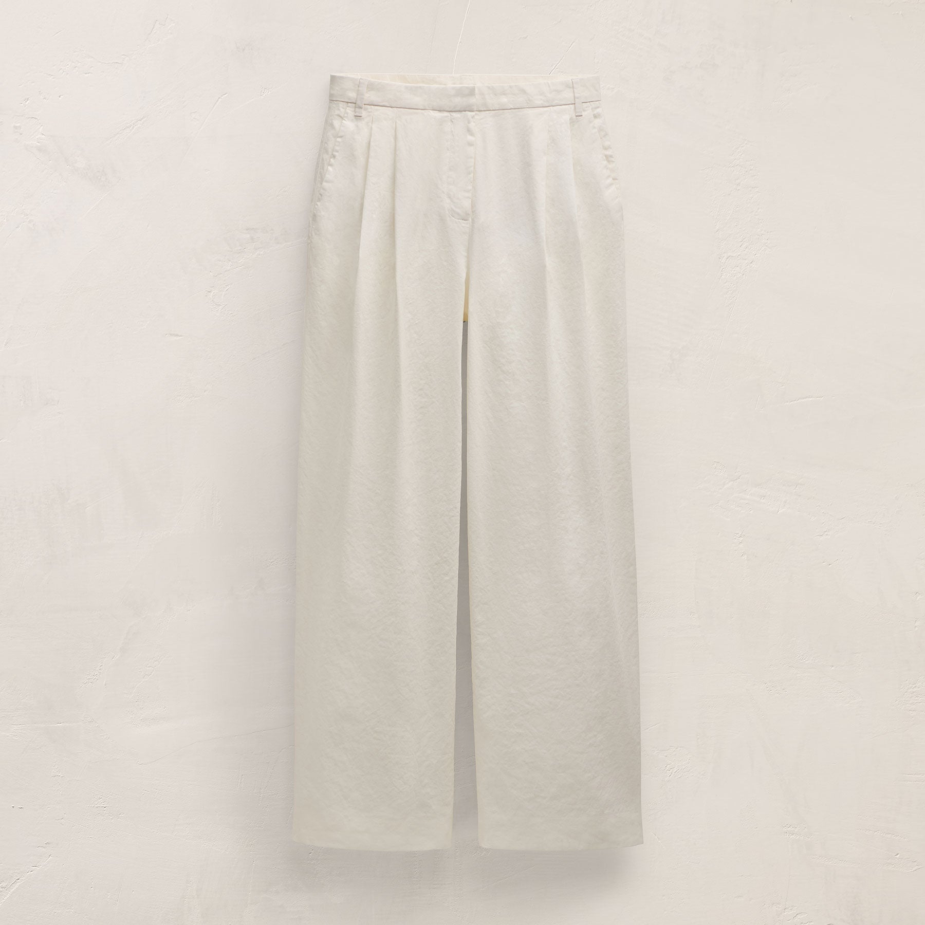 Linen Cotton Pleated Trouser - Off White