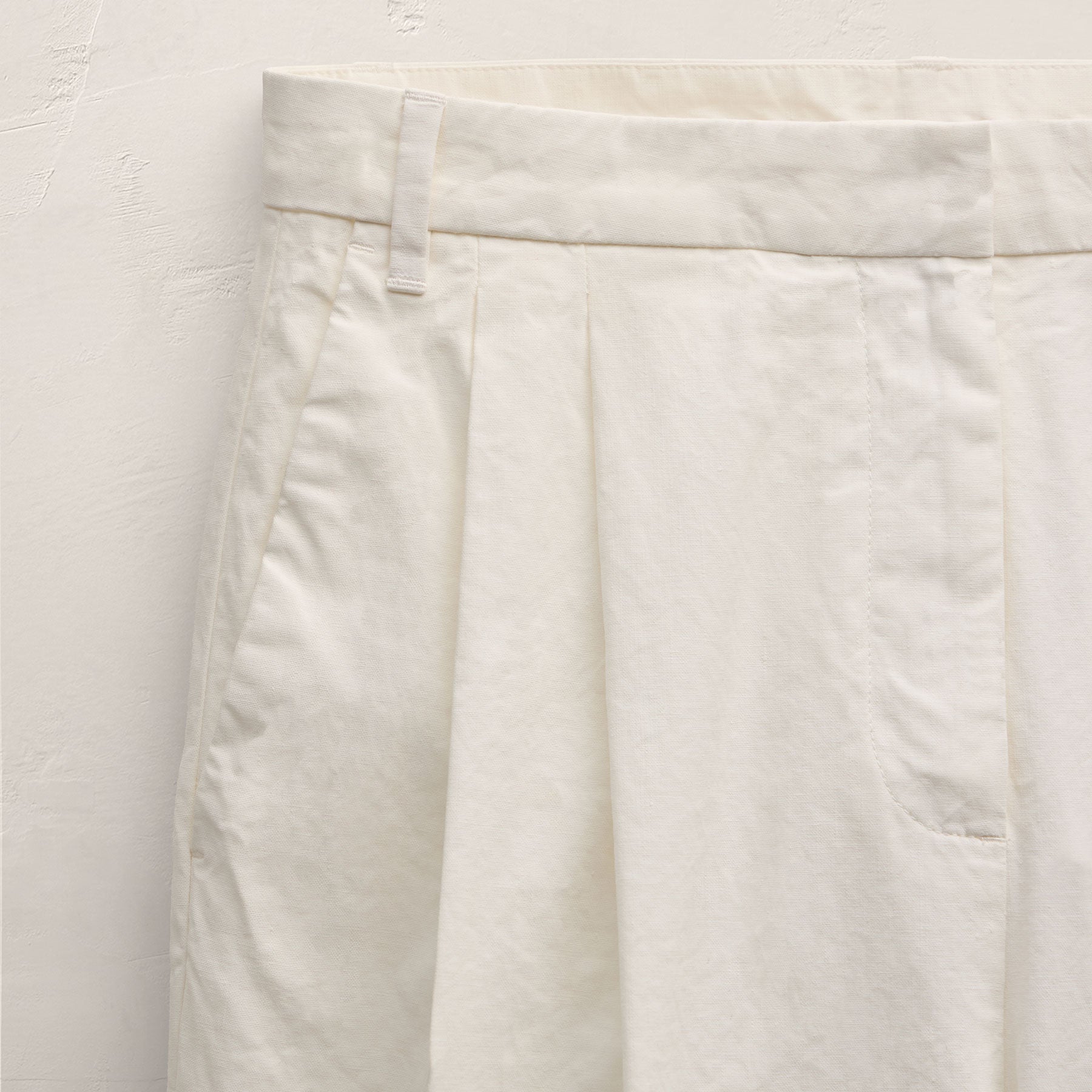 Linen Cotton Pleated Trouser - Off White