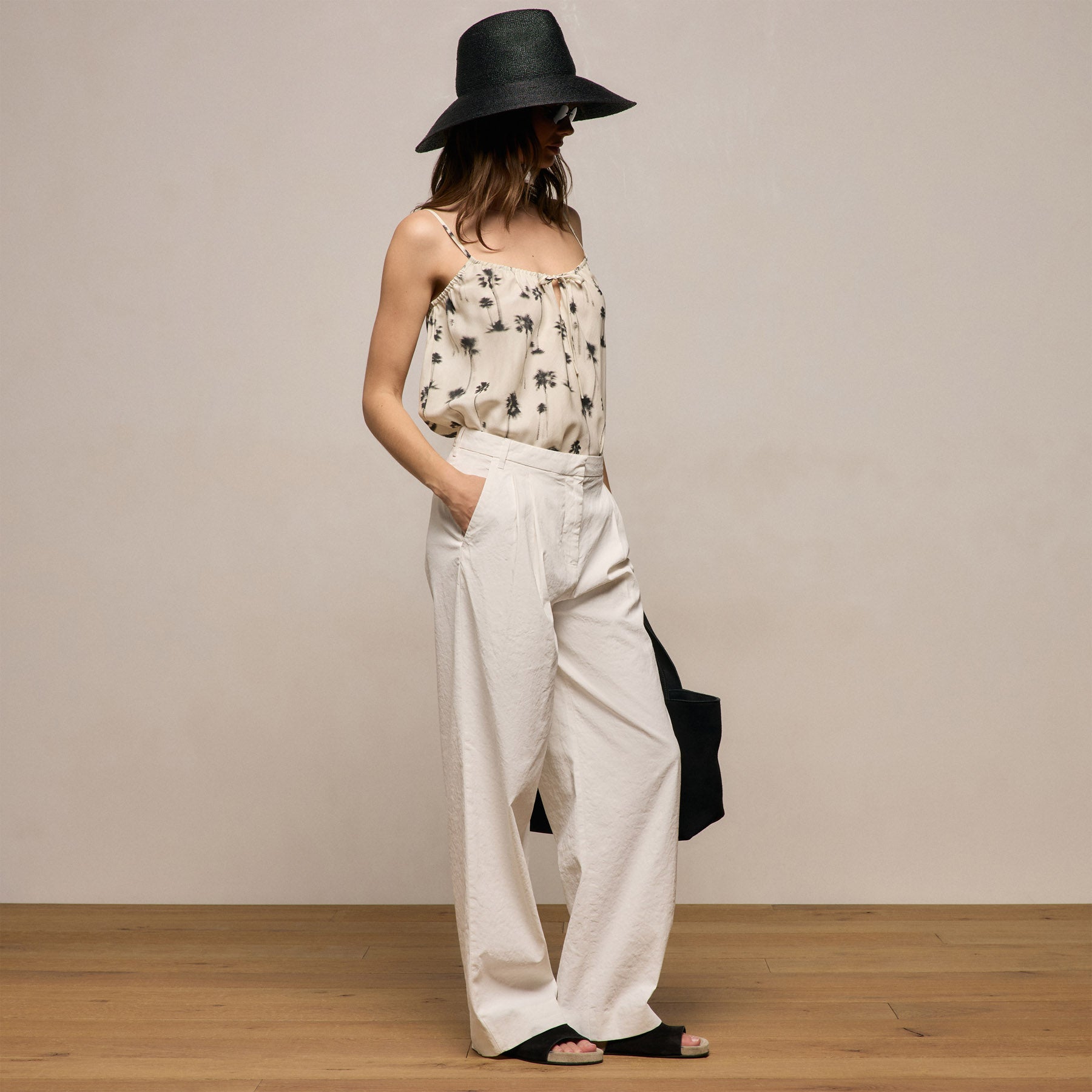 Linen Cotton Pleated Trouser - Off White