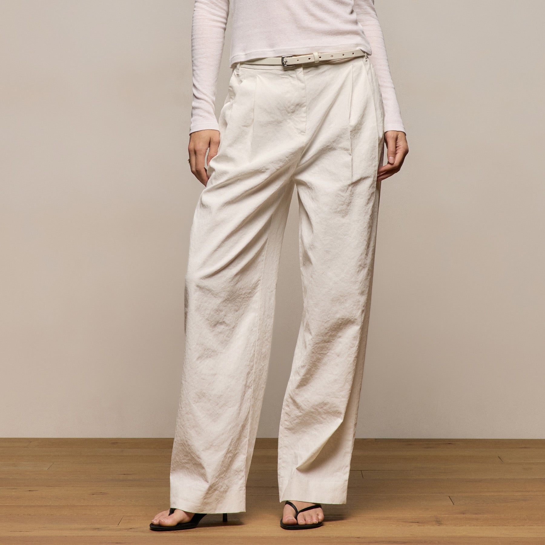 Linen Cotton Pleated Trouser - Off White