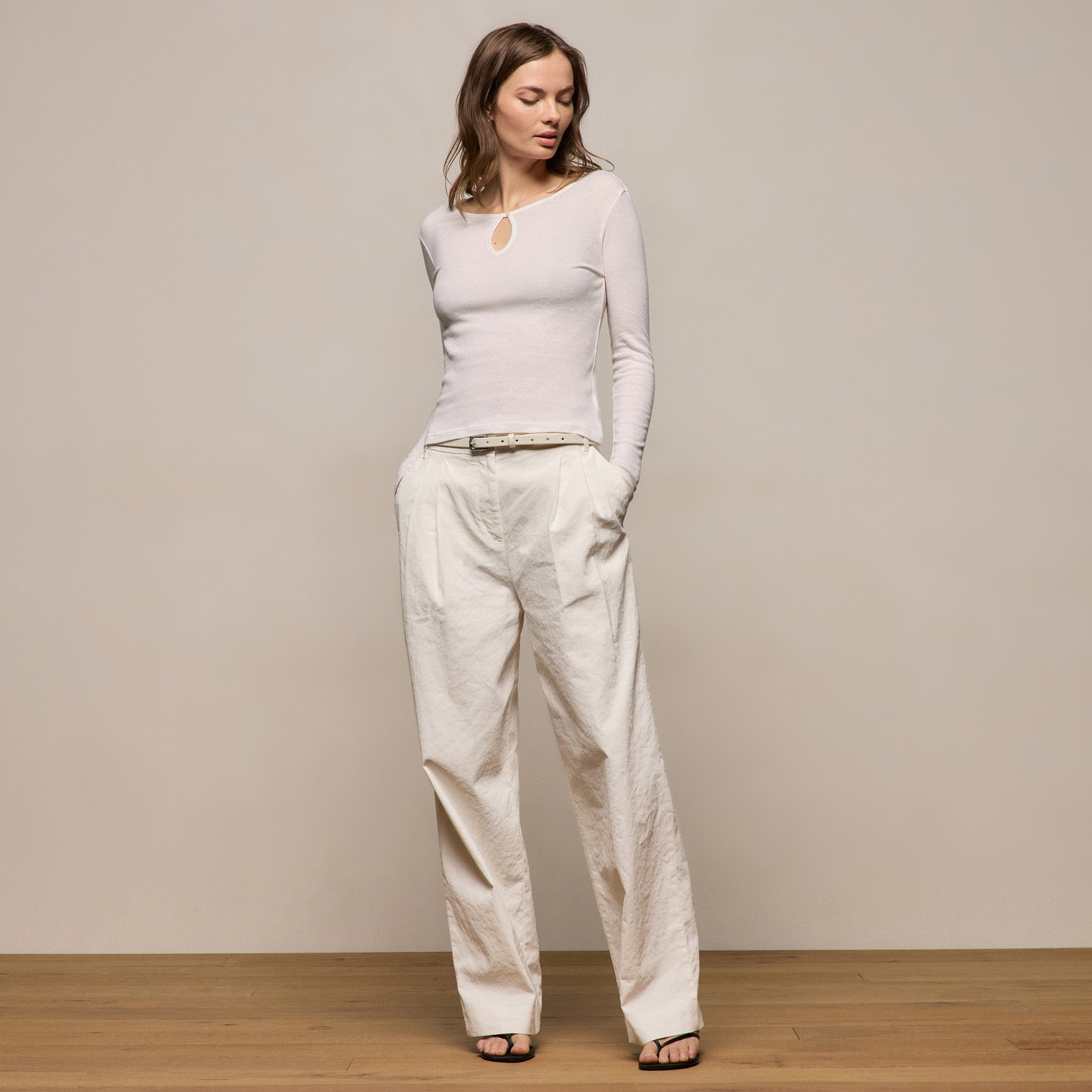 Linen Cotton Pleated Trouser - Off White