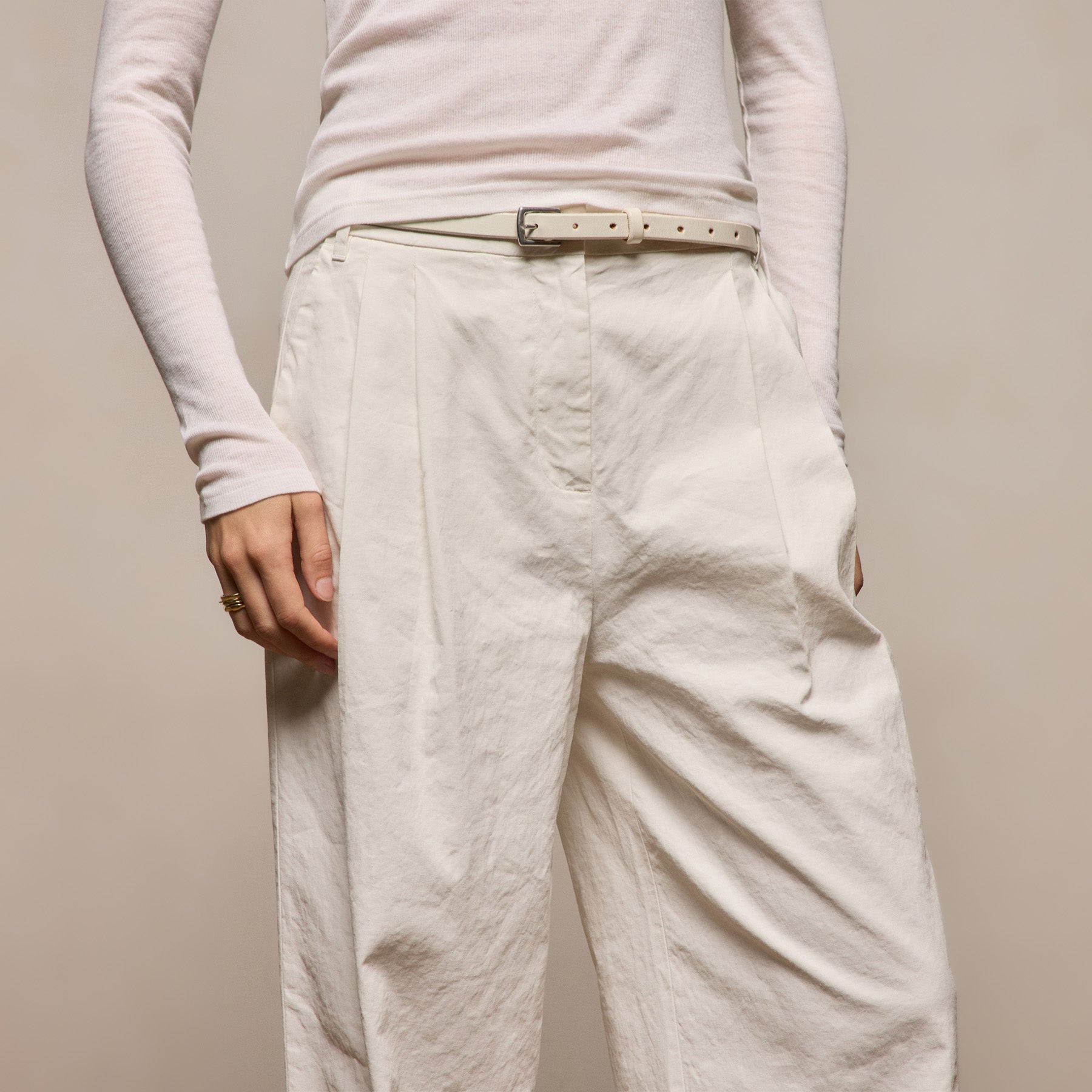 Linen Cotton Pleated Trouser - Off White