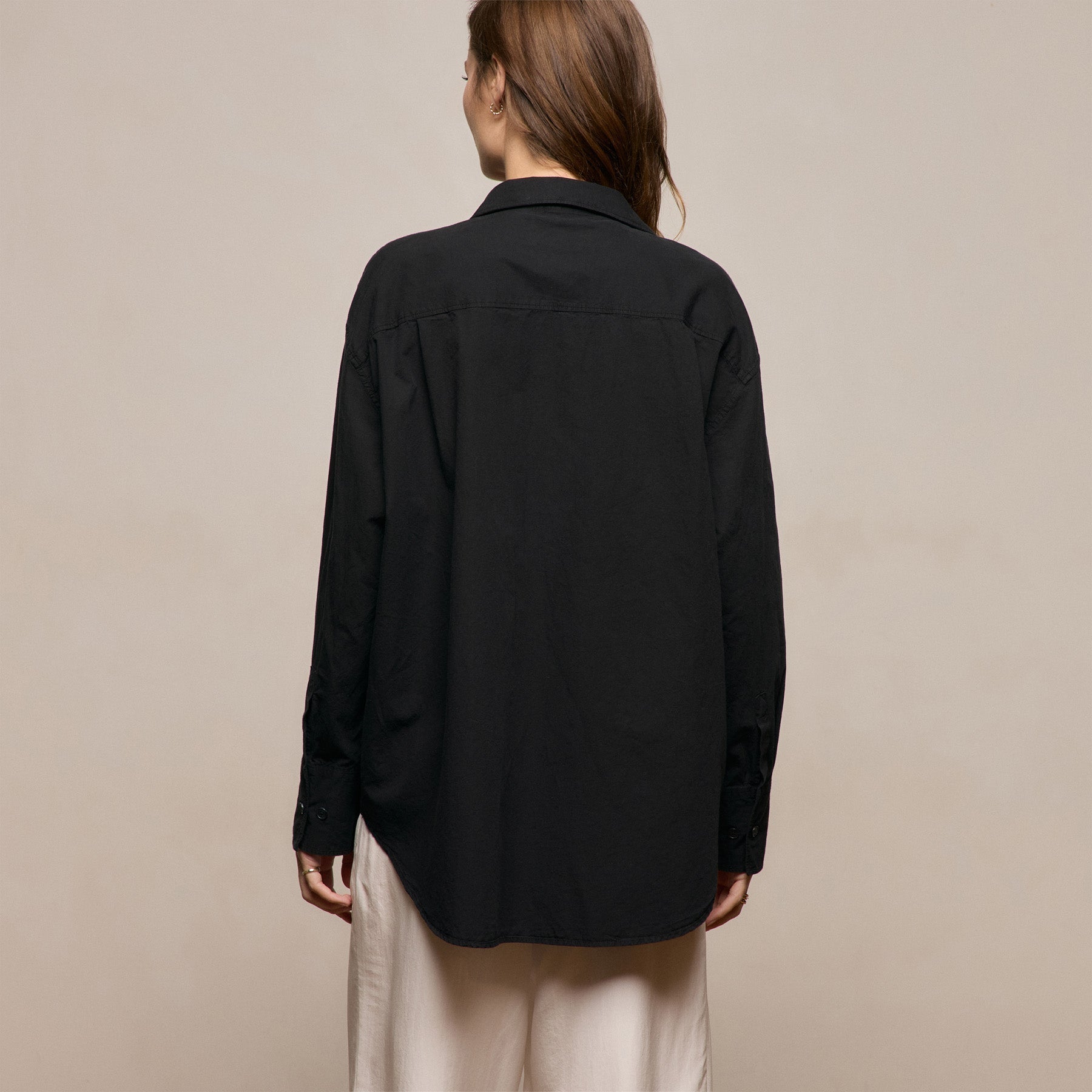 Textured Cotton Oversized Shirt - Black
