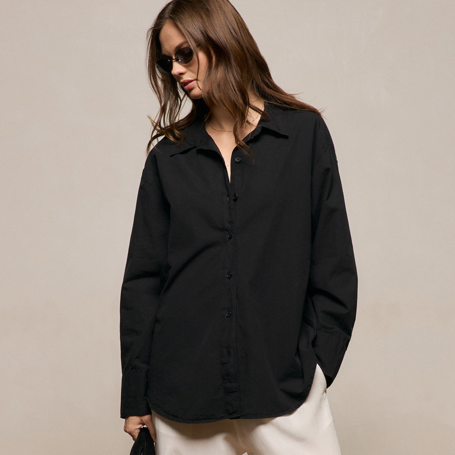 Textured Cotton Oversized Shirt - Black