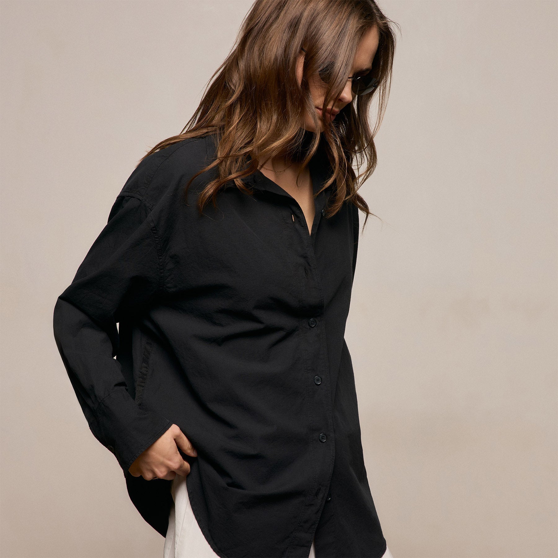Textured Cotton Oversized Shirt - Black