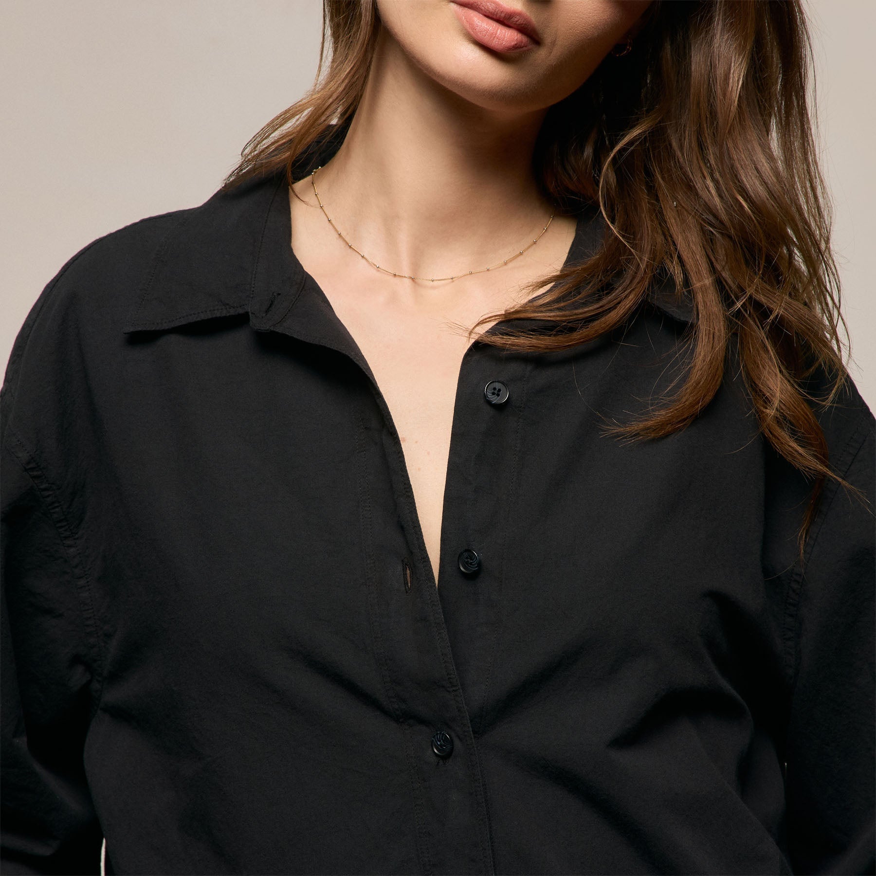 Textured Cotton Oversized Shirt - Black