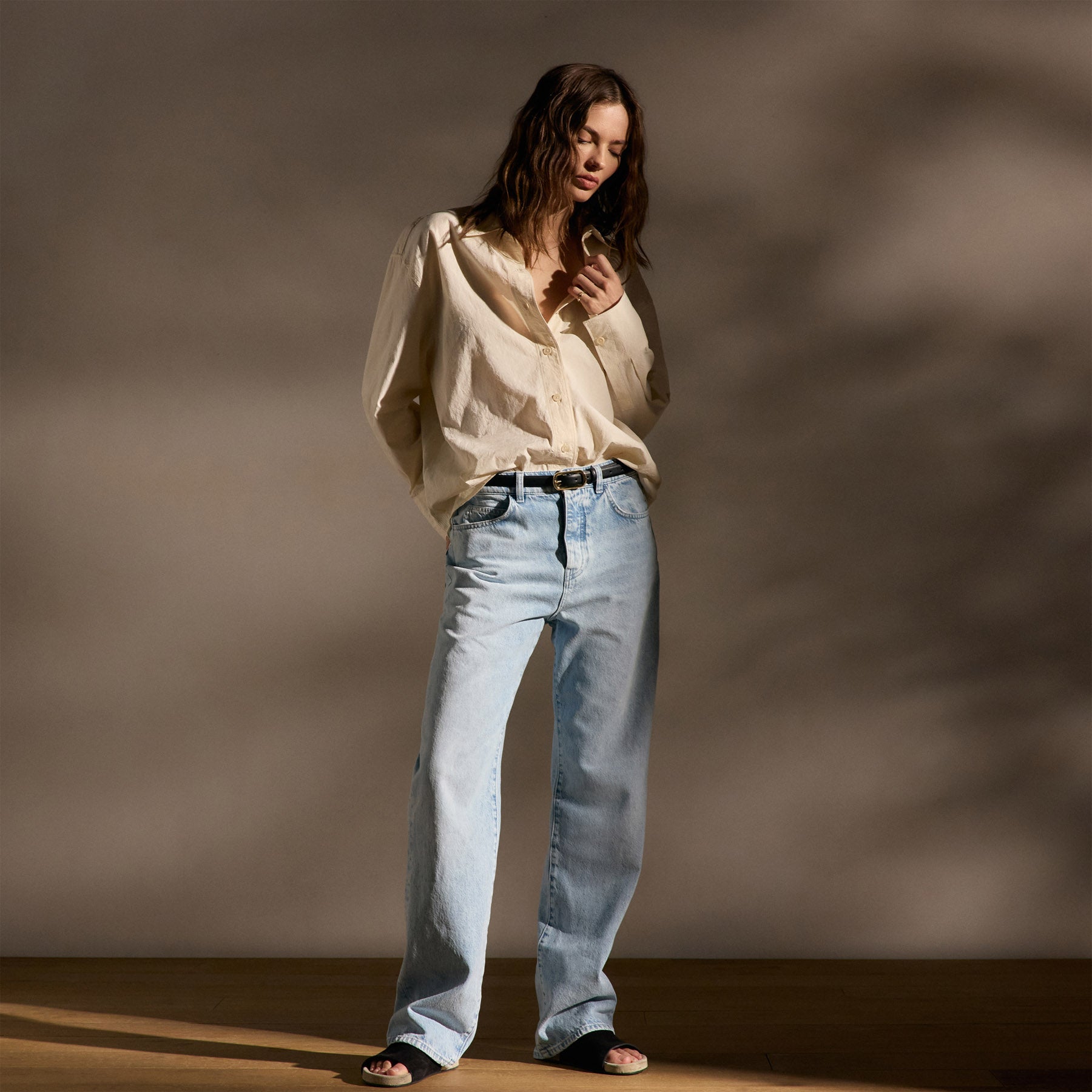 Textured Cotton Oversized Shirt - Ivory
