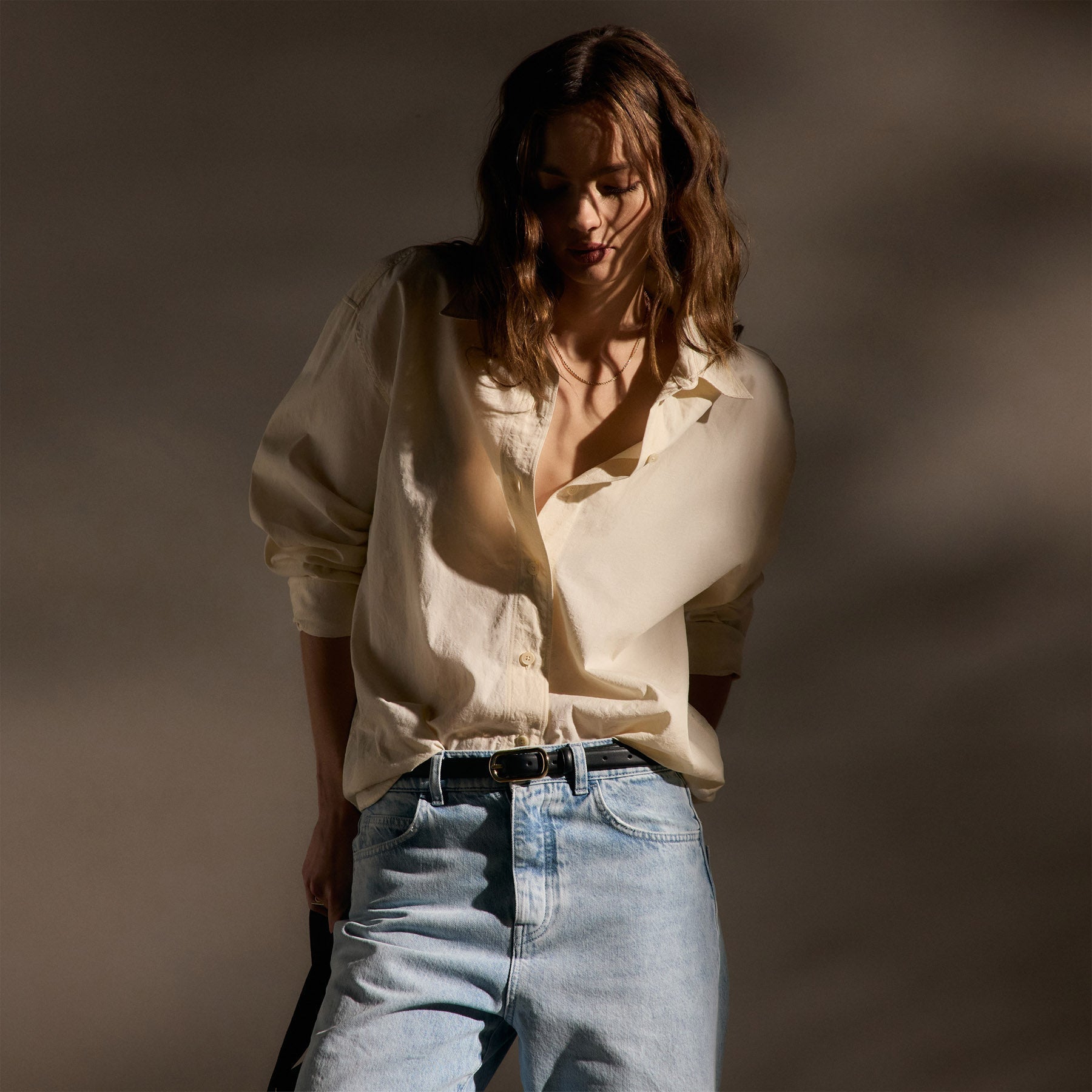 Textured Cotton Oversized Shirt - Ivory