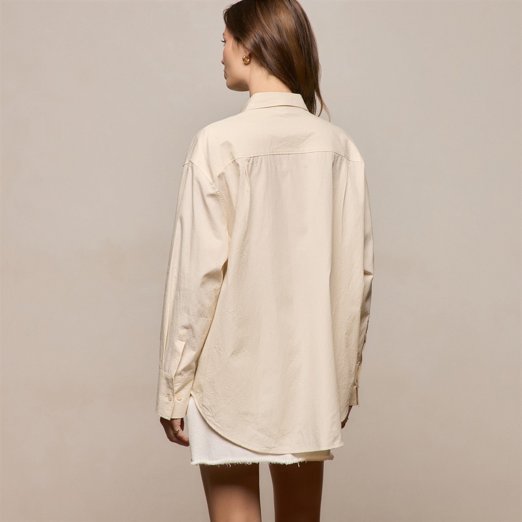 Textured Cotton Oversized Shirt - Ivory
