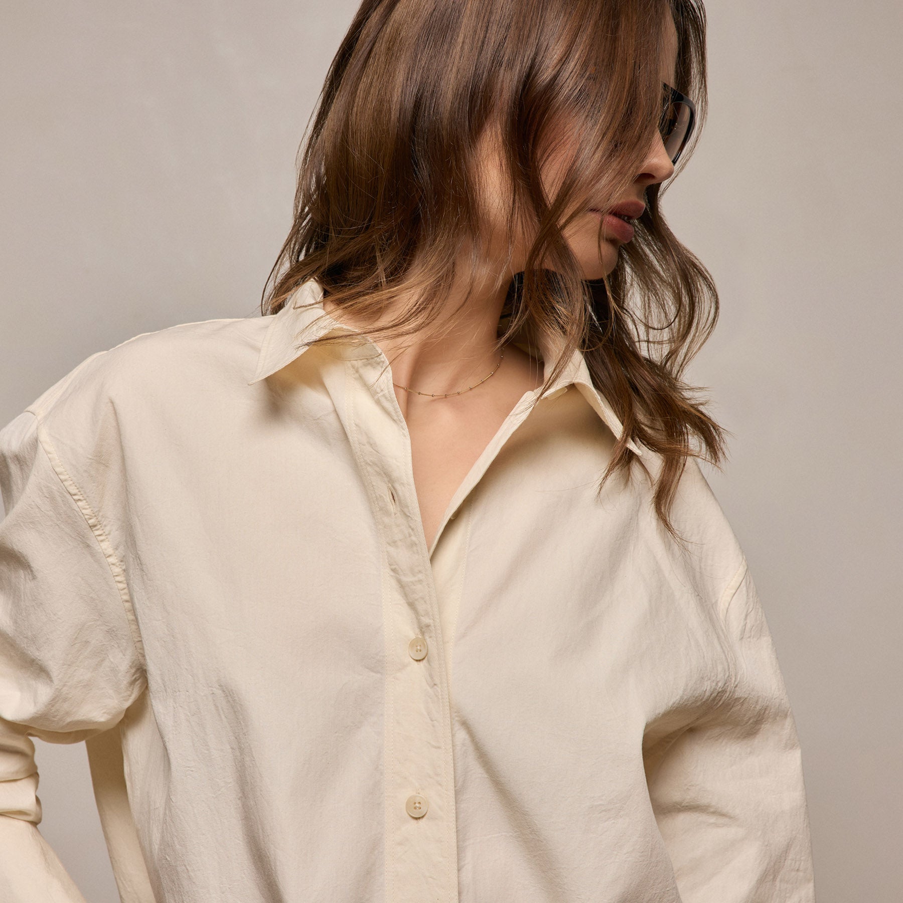 Textured Cotton Oversized Shirt - Ivory