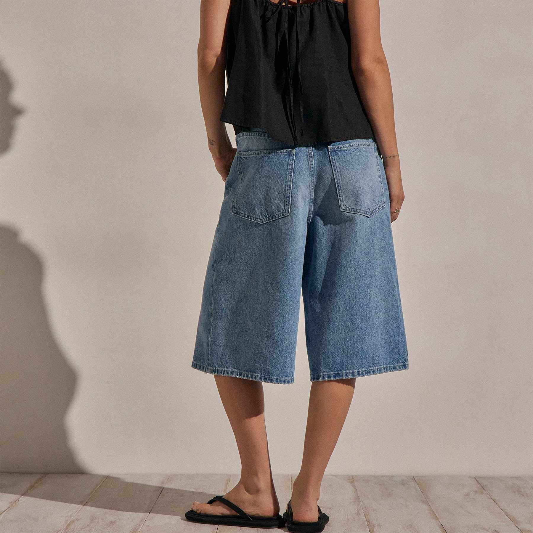 Denim Wide Leg Bermuda Short - Sky Wash