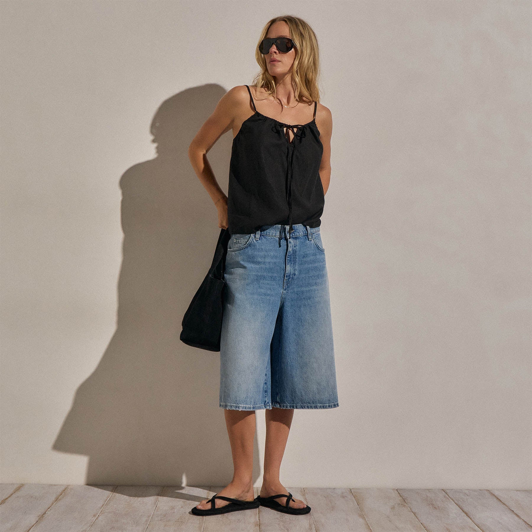 Denim Wide Leg Bermuda Short - Sky Wash