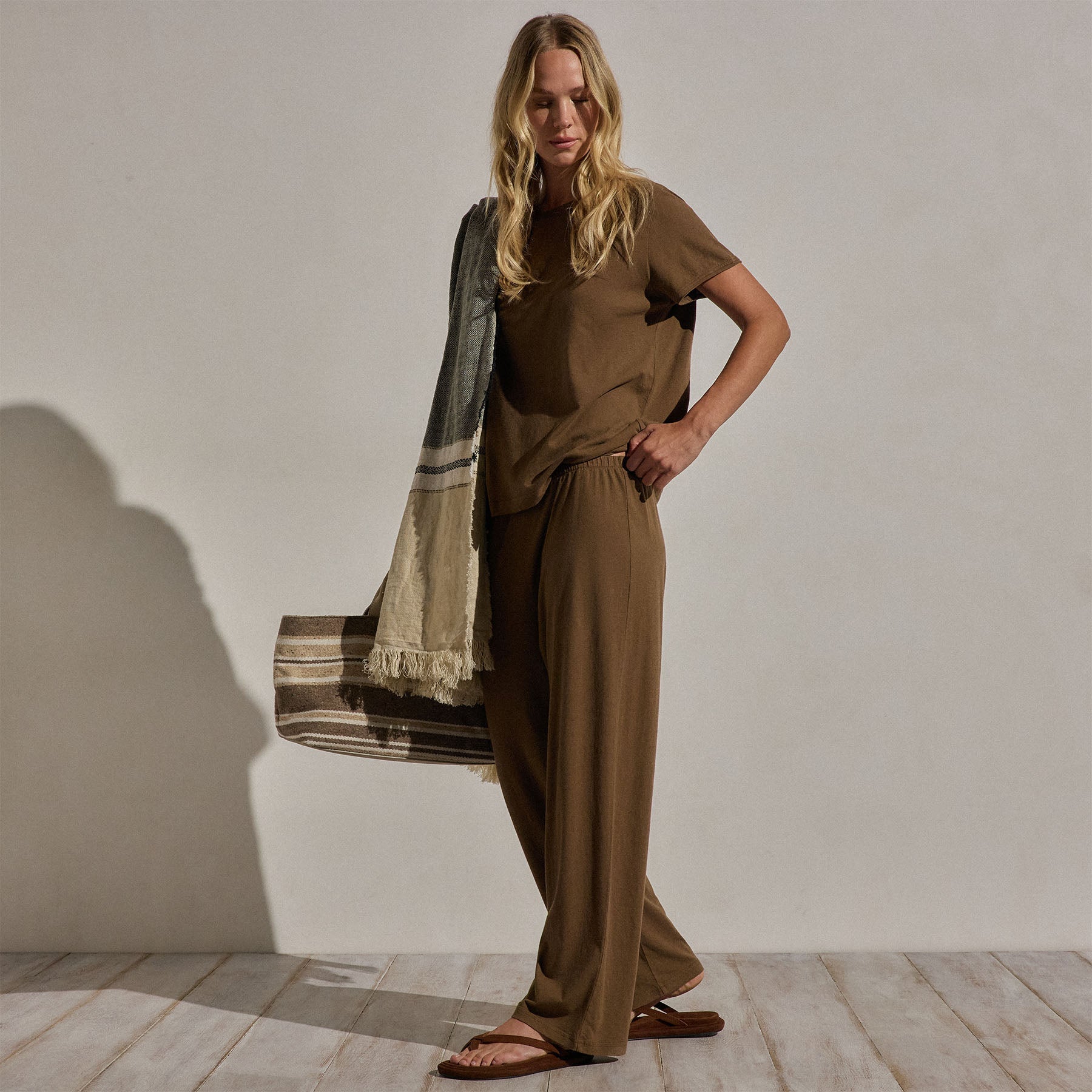 Cotton Linen Pull On Pant - Cocoa