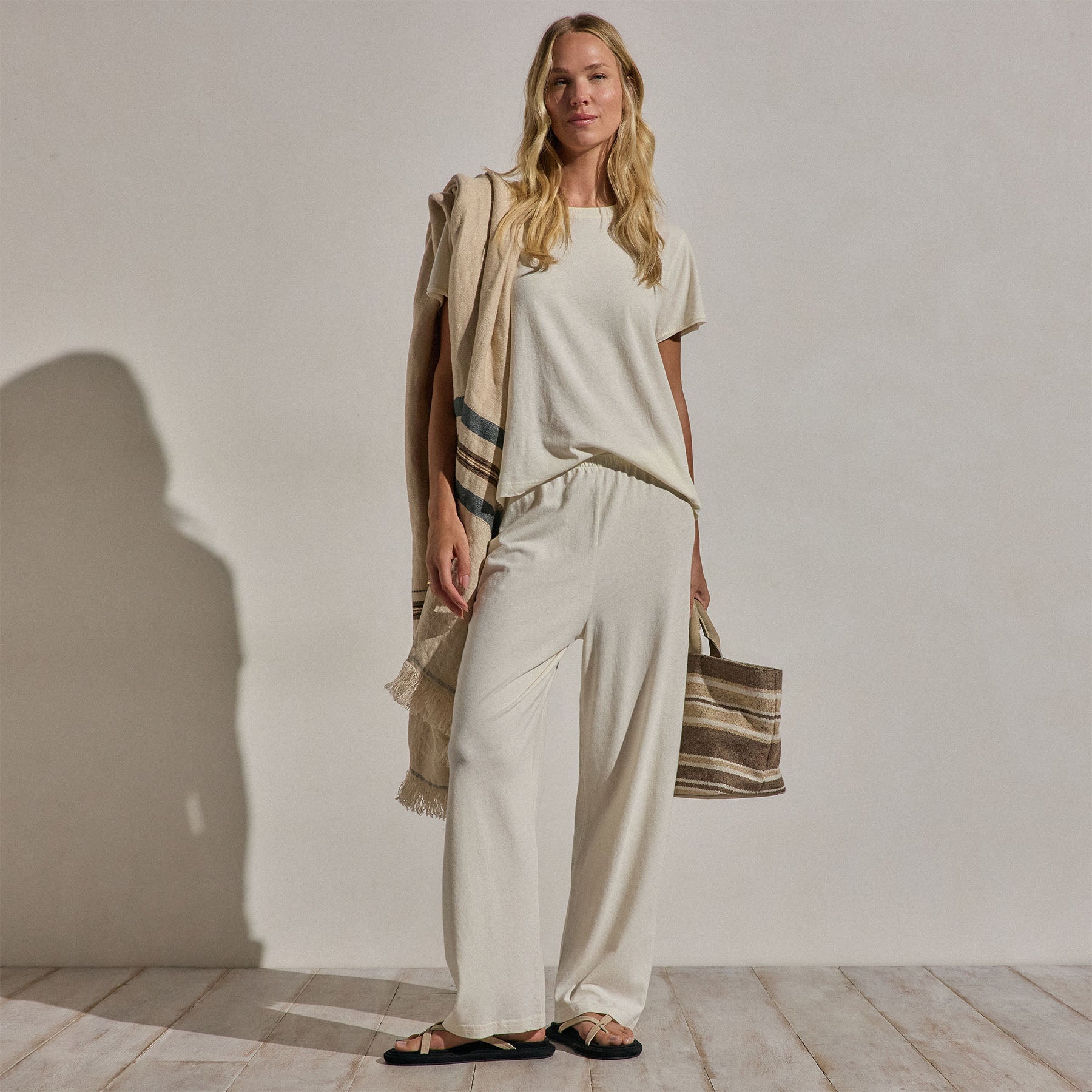 Cotton Linen Pull On Pant - Ecru