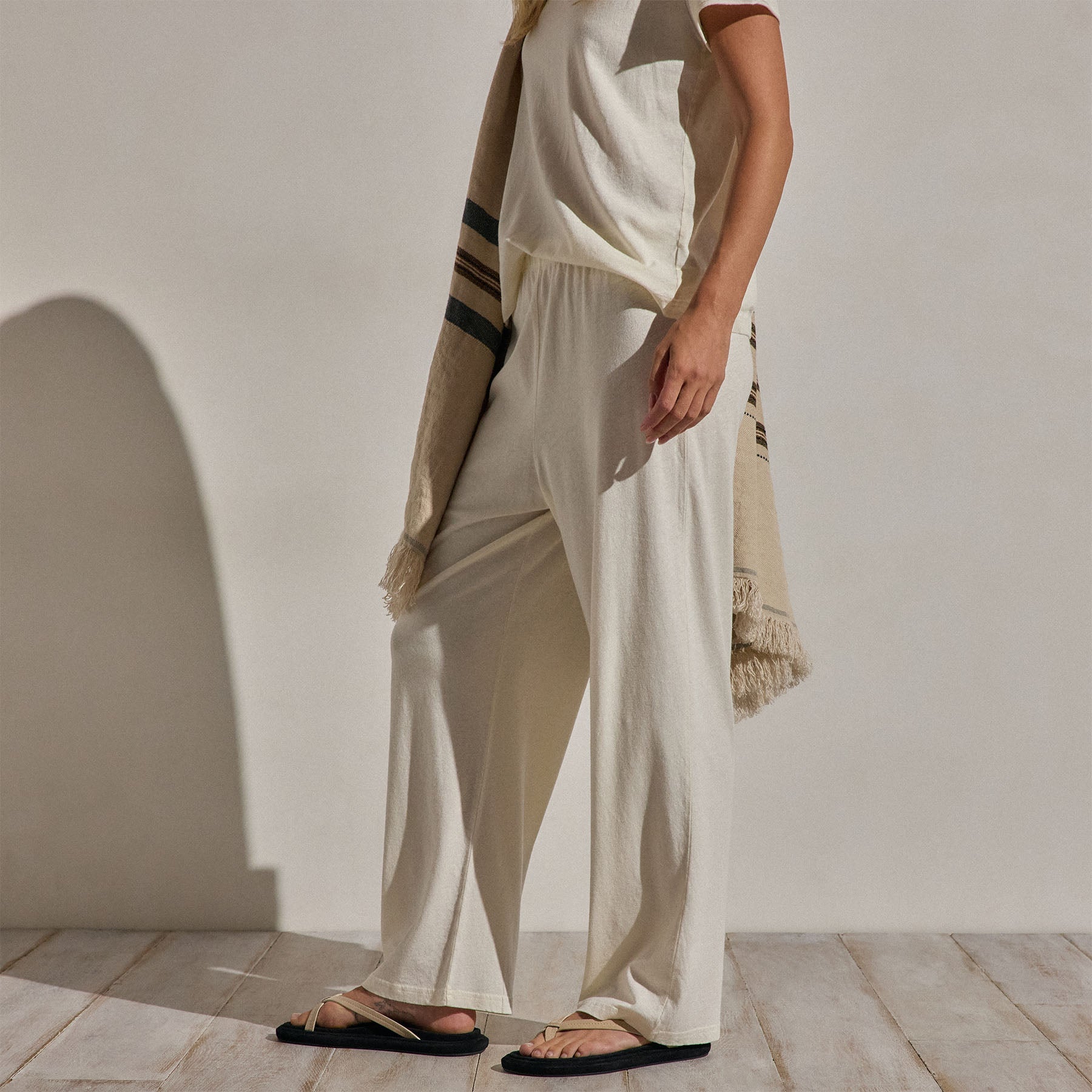 Cotton Linen Pull On Pant - Ecru